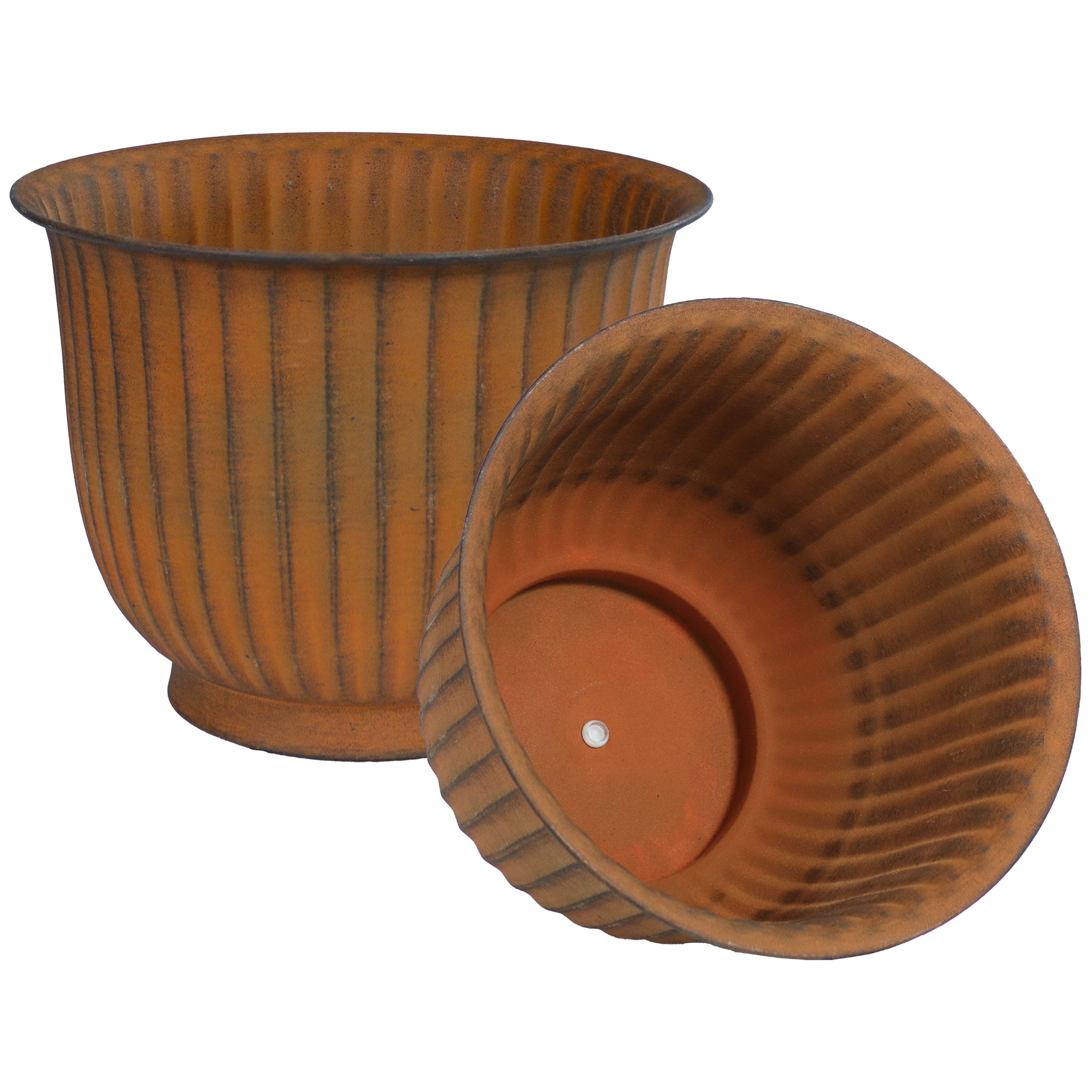 Sunnydaze Carlotta Metal Outdoor Plant Pots - 14.75 Inch Decorative Garden Planter for Patio, Balcony & Backyard - Rust-Resistant & Durable Design