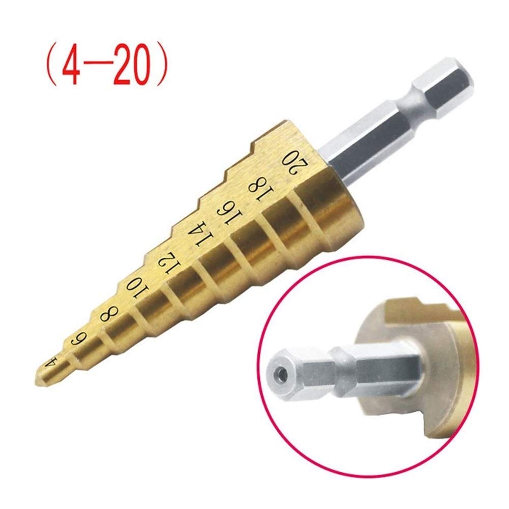 High-Speed Steel (HSS) Step Drill Bit Set - Titanium Coated Hex Shank Cone Drill for Metal, Steel & Wood - 4-20mm Range (1pc Hexagon) - Perfect for DIY Projects, Metalworking & Home Repairs