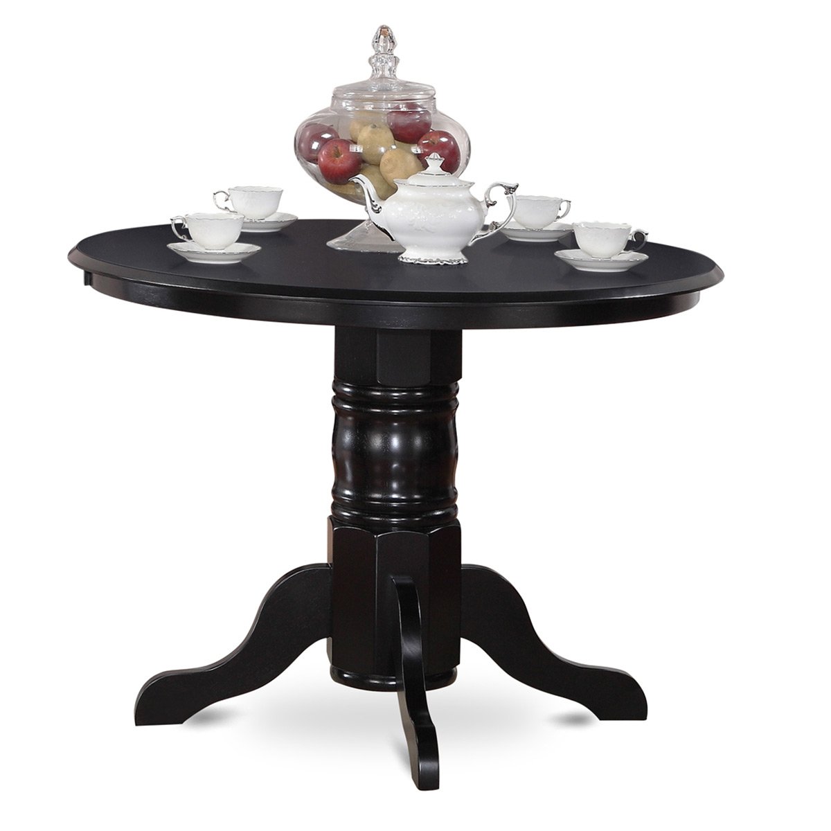 East West Furniture SHGA5-BLK-24 5-Piece Round Dining Table Set for 4 - 42x42 Inch Black Kitchen Table with Pedestal Base & 4 Black Linen Upholstered Chairs - Perfect for Small Spaces, Breakfast Nooks, and Cozy Kitchen Dining