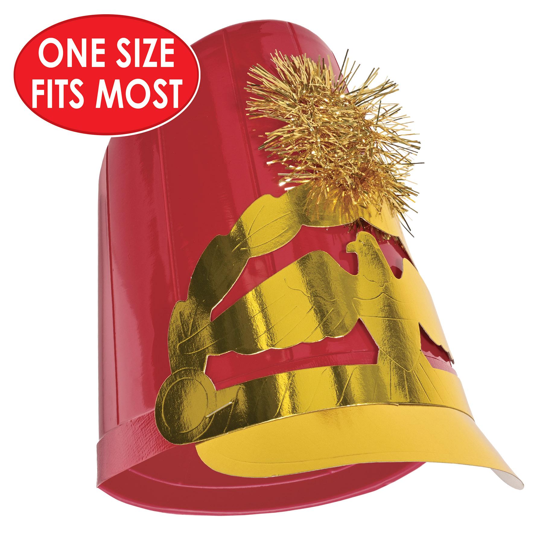 12 Pack Red Christmas Plastic Drum Major Hats - Festive Holiday Party Accessories for Parades, Concerts & Costume Events