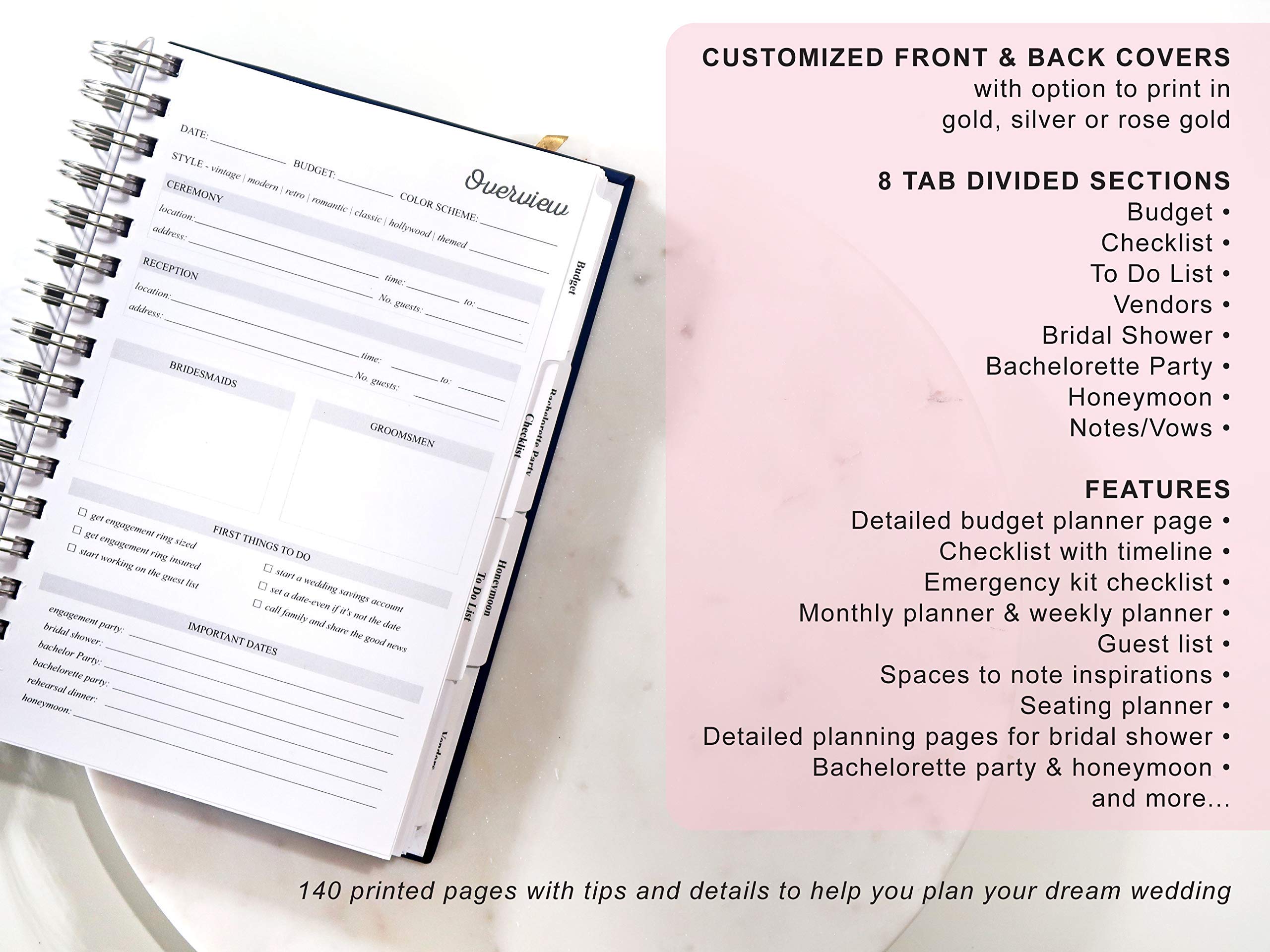 Elegant Pink Wedding Planner for Mother of the Bride - 6 x 9 Inch Organizer with Floral Design | Perfect for Wedding Planning, Bridal Shower, and Special Occasions