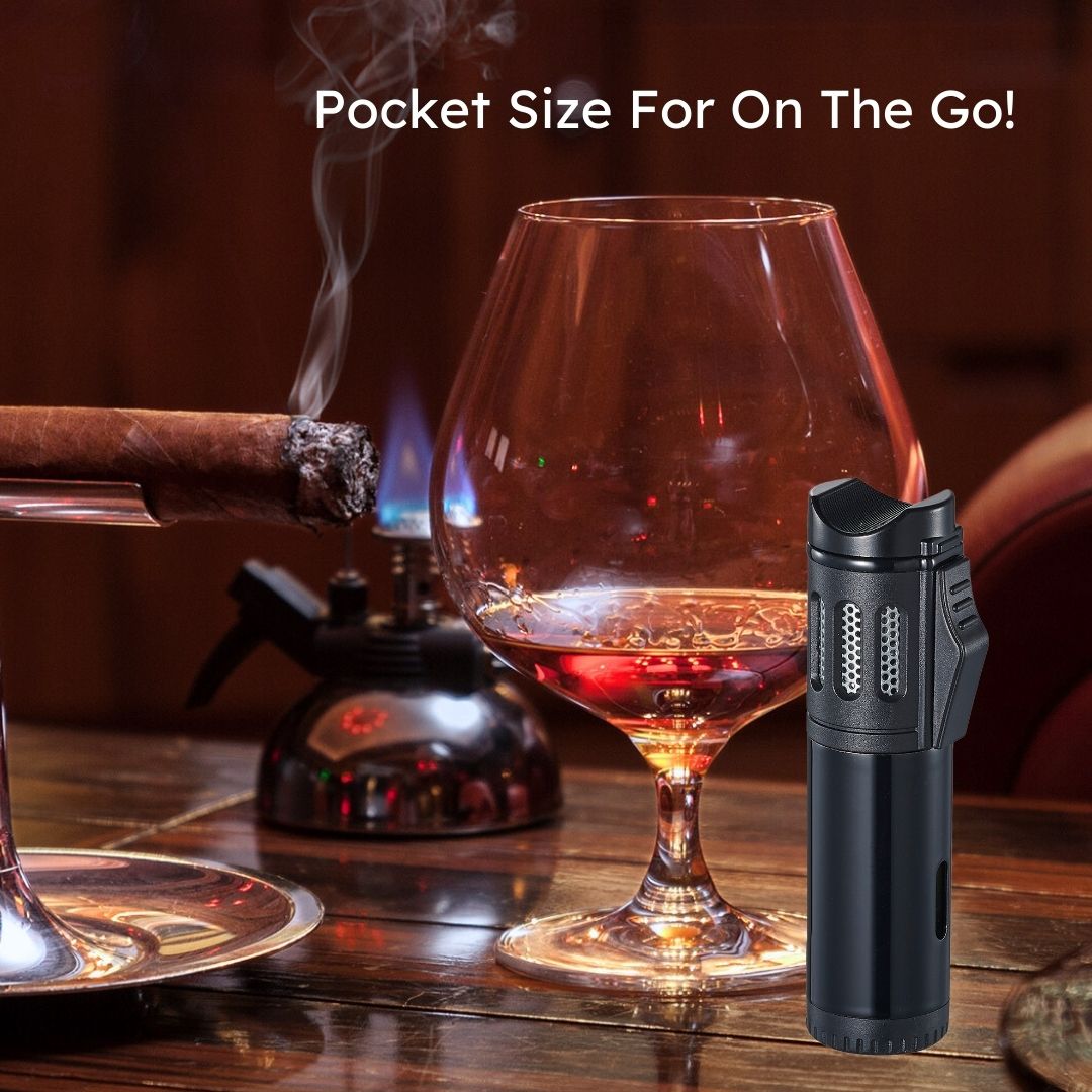 Premium Artemis Triple Torch Cigar Lighter - Windproof Butane Lighter for Cigars, Cigarettes & Outdoor Use - Sleek Black Design - Perfect for Smoking Enthusiasts & Gifts