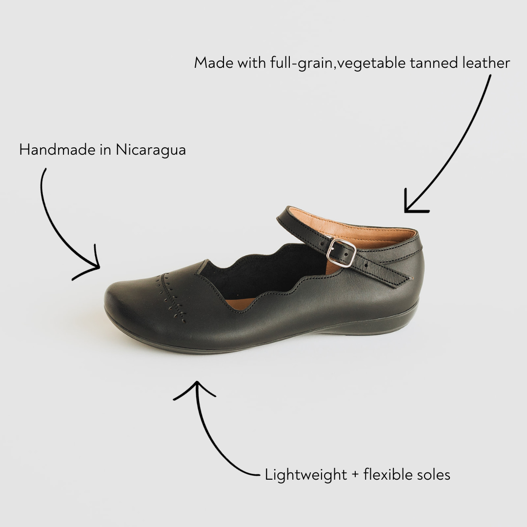 Black Cosecha Mary Jane Shoes for Women - Genuine Leather Comfortable Flats - Perfect for Work, Casual Wear & Vintage Fashion