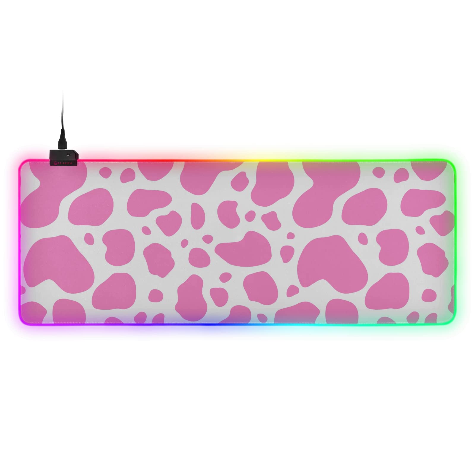 ALAZA Gaming Mouse Pad - Large 31.5 x 11.8 Inch LED Glowing Mouse Mat with 13 Lighting Modes, Non-Slip Base & Stylish Cow Skin Pink Jungle Print - Perfect for PC Gaming, Office Work & Home Computer Setup