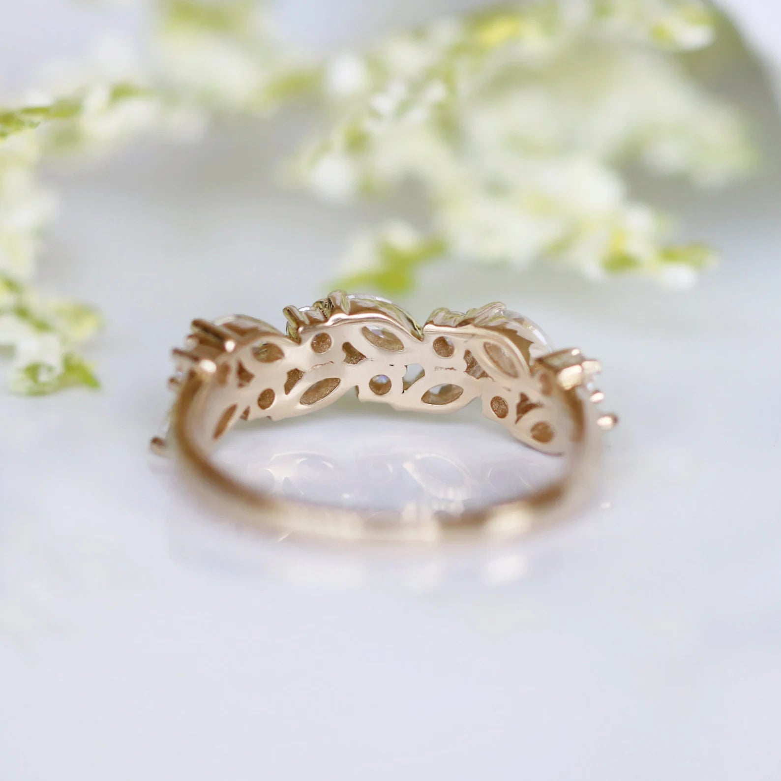 14K Solid Yellow Gold Marquise Natural Diamond or Moissanite Wedding Band - Perfect for Engagement Rings, Anniversary Gifts & Bridal Jewelry
