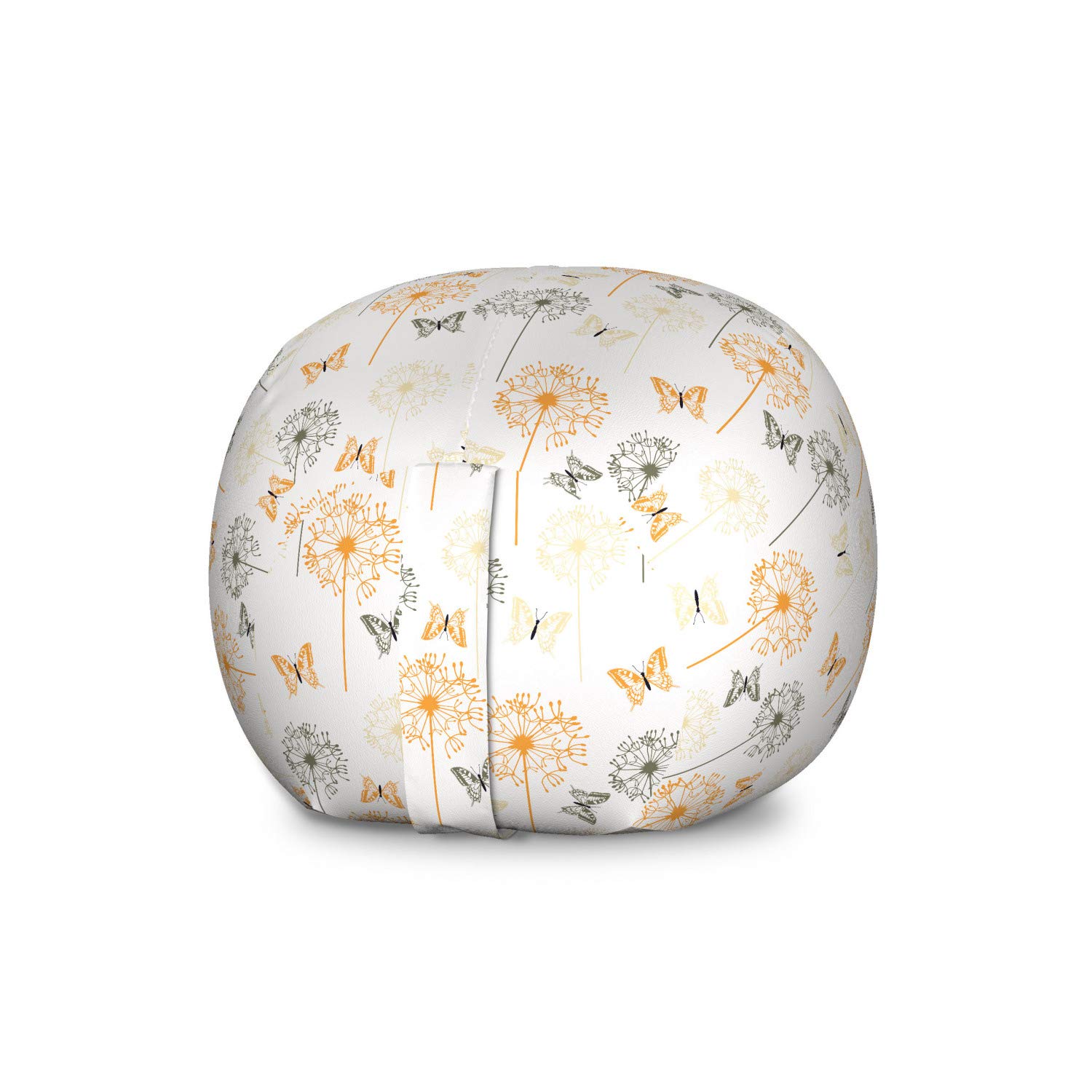 Ambesonne Large Butterfly Toy Storage Bag Chair - Washable Stuffed Animal Organizer with Herbal Blossoms Dandelion Pattern in White Apricot | Kids Room Decor, Nursery Organization, Playroom Storage Solution