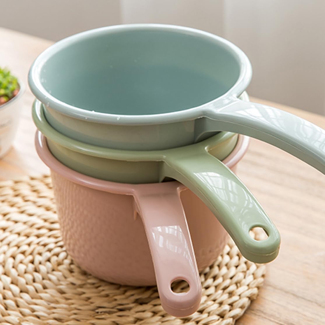 Thickened Plastic Water Ladle - 3-Piece Set (Pink, Blue, Green) for Bathing, Kitchen & Gardening | Durable Bath Spoon & Water Dipper for Shower, Cooking & Outdoor Use