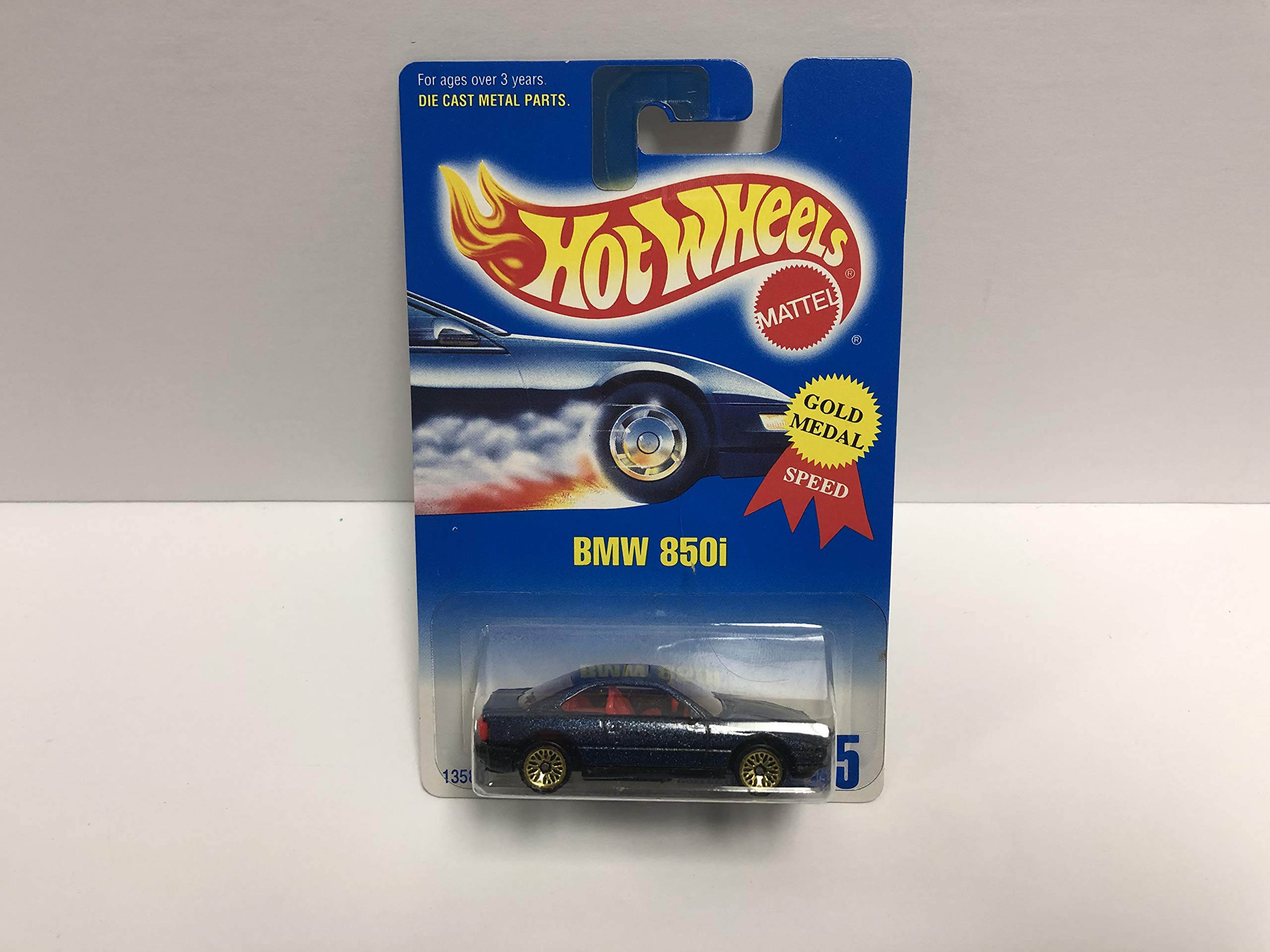 1991 Mattel Hot Wheels BMW 850i Blue & White 1/64 Scale Diecast Car No. 255 - Gold Medal Collector Edition for Display & Racing Scenes