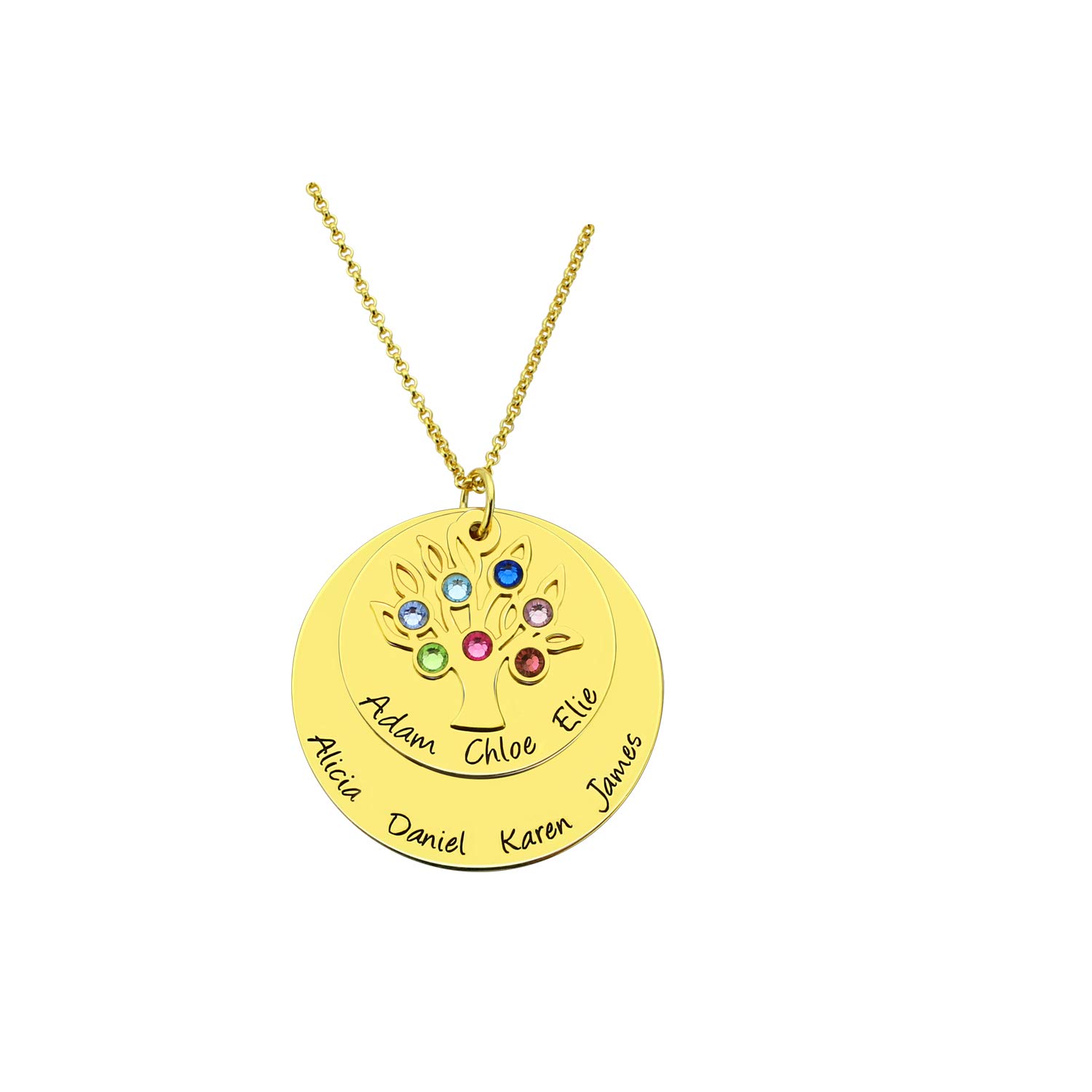 Personalized Family Tree of Life Name Necklace with 2 Engraved Discs & Birthstones - Custom Nameplate Pendant for Women, Mothers, Gifts for Mom, Anniversaries, Valentines Day - Perfect for Special Occasions & Everyday Wear