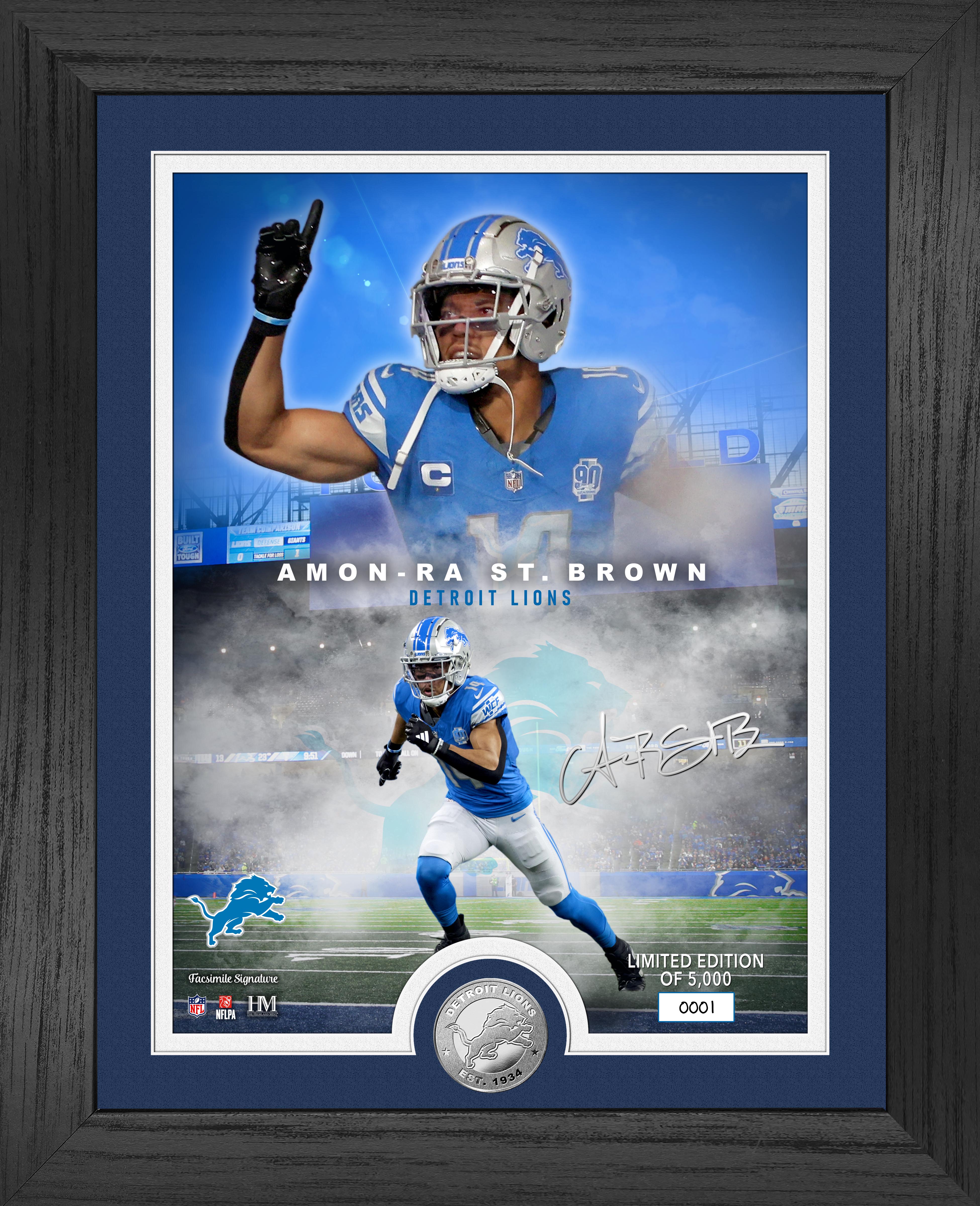 Amon Ra St. Brown Detroit Lions NFL Legends Commemorative Silver Coin with Photo - Collectible Sports Memorabilia for Football Fans and Coin Collectors (Perfect for Display, Gifts, and Sports Memorabilia Collections)