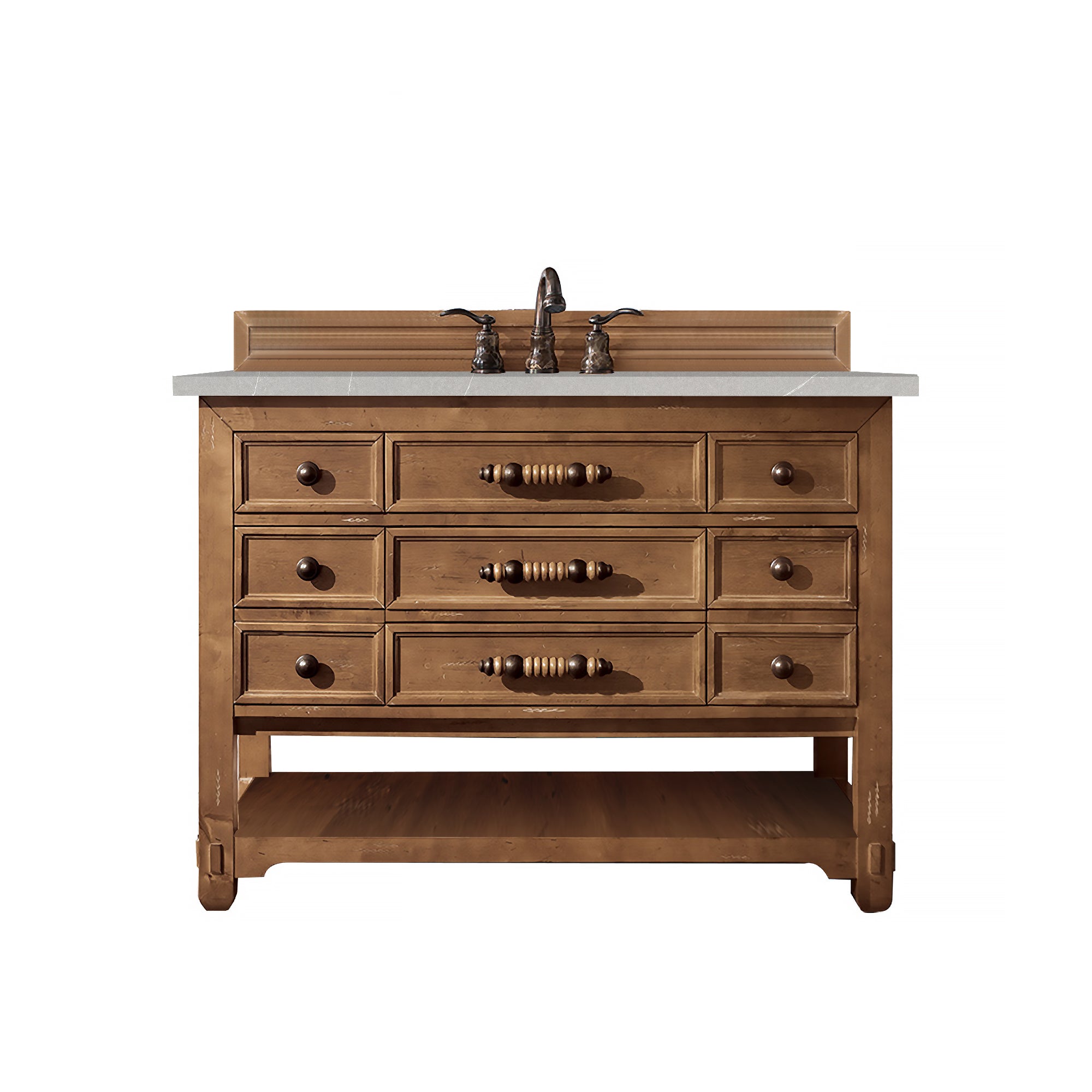 Malibu 48 Inch Single Bathroom Vanity with 3CM Eternal Serena Quartz Top in Honey Alder - Perfect for Modern Master Bathrooms and Guest Bathroom Renovations