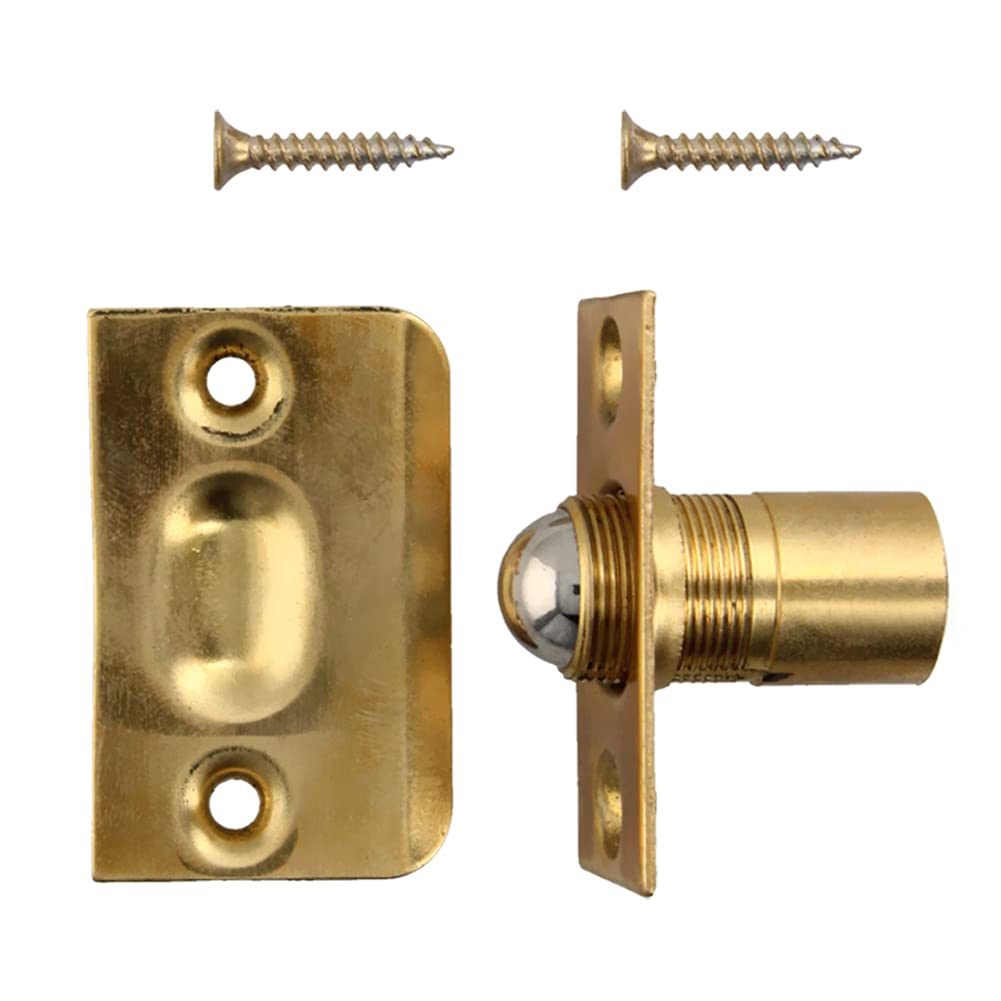 Yinpecly 1-Piece Copper Cabinet Door Latch Catcher with Strike Screws - 2.13 Inch Nickel Plated Gold Tone Ball Catch for Closet, Drawer & Cabinet Doors | Perfect for Home Organization & Furniture Repair