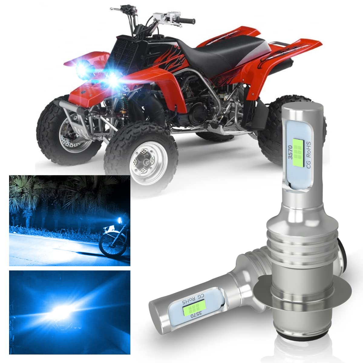 Yamaha Banshee 350 LED Headlight Bulbs (1987-2006) - P15D H6M High/Low Beam 1500LM 8000K Ice Blue - Direct Halogen Replacement - Plug & Play - Pack of 2 - Perfect for Night Riding & Off-Road Adventures