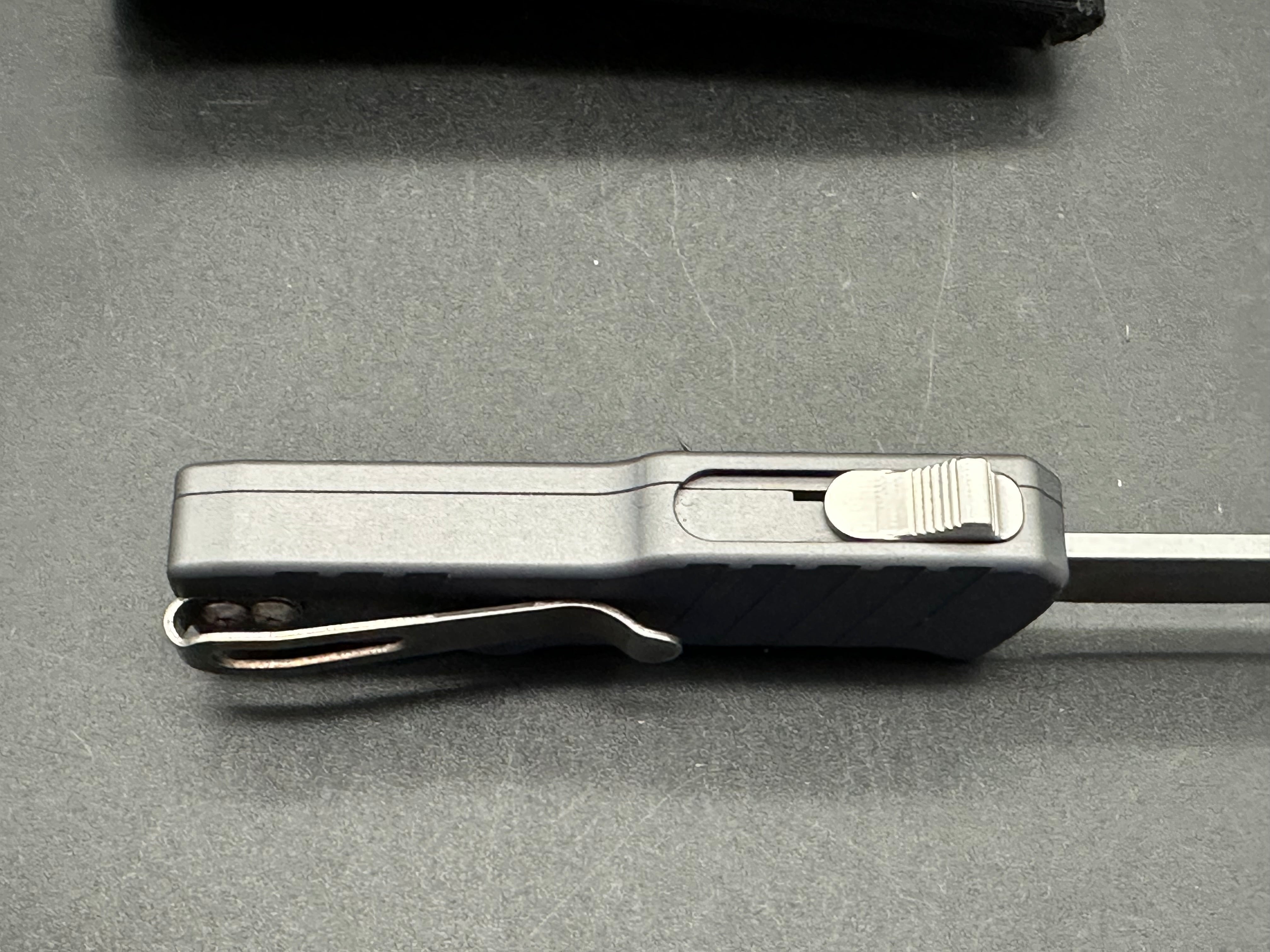 Hogue Micro Incursion D/E OTF Automatic Knife - Gray Aluminum Handle, Double Edge Tactical Knife for Outdoor, Camping & EDC Use