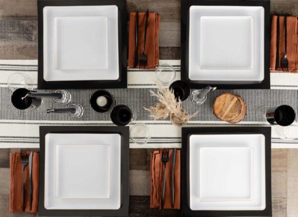 20-Piece White and Gold Square Plastic Dinnerware Set - Elegant Disposable Plates, Bowls, Cups & Cutlery for 10 Guests - Perfect for Weddings, Parties, and Outdoor Events