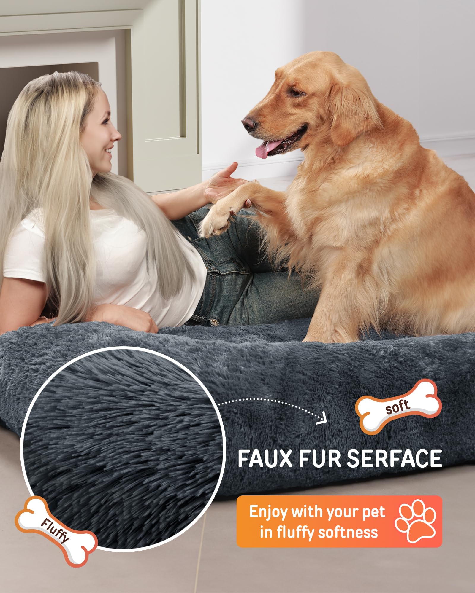 YEFU Extra Large Human Dog Bed 78.7x44.8x11.8 Inches - Washable Cover & Anti-Slip Bottom - Giant Floor Bed for Adults, Pets, Napping & Lounging - Dark Grey - Perfect for Living Rooms, Bedrooms & Pet-Friendly Spaces