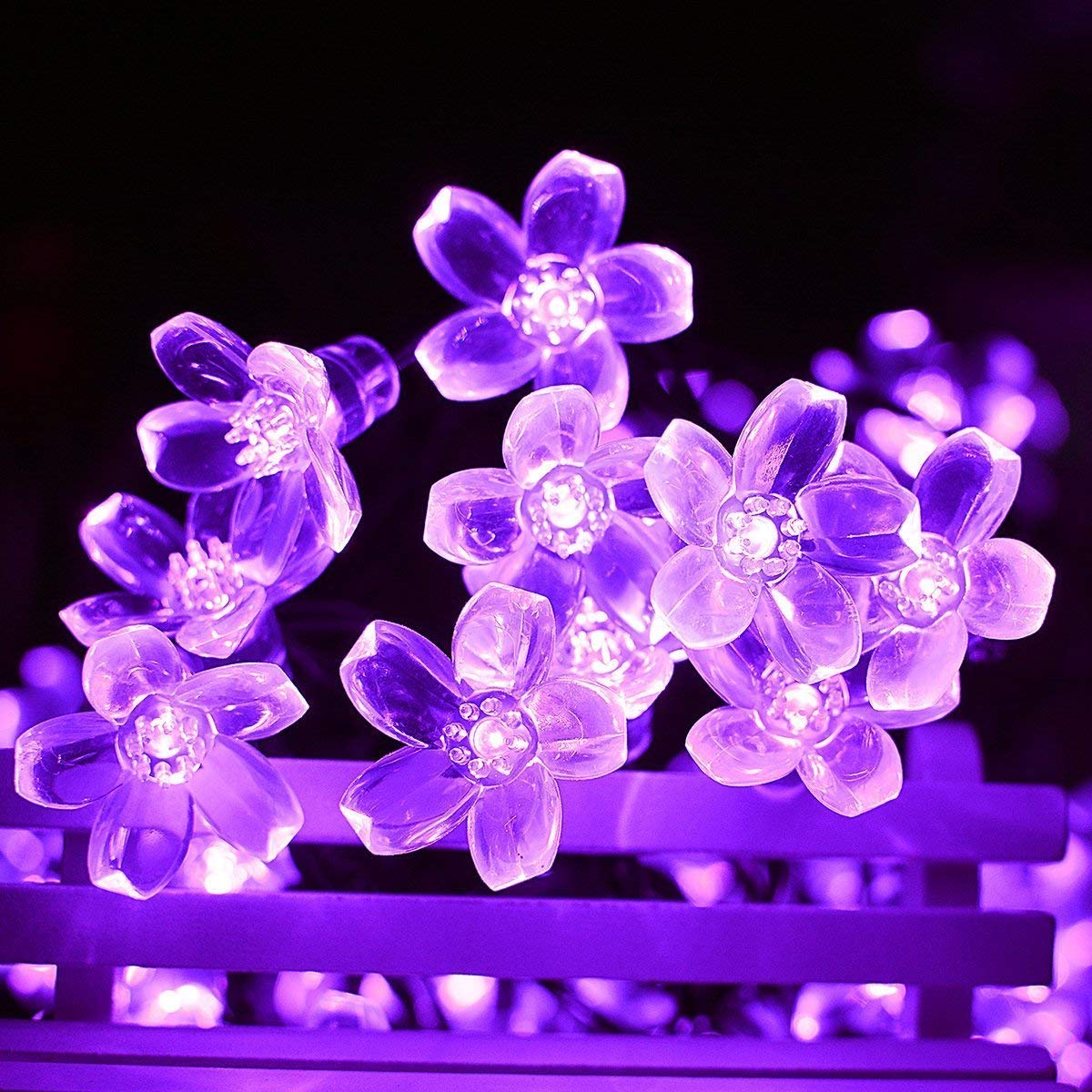 50LED Solar Fairy Lights Outdoor Waterproof - 7m Flower Solar String Lights for Garden, Patio, Lawn, Trees - Romantic Purple Blossom Lighting for Weddings, Parties & Home Decor