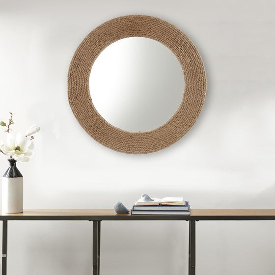 Natural Jute Rope Round Wall Mirror 26 Inch - Boho Coastal Home Decor for Living Room, Bedroom, or Bathroom