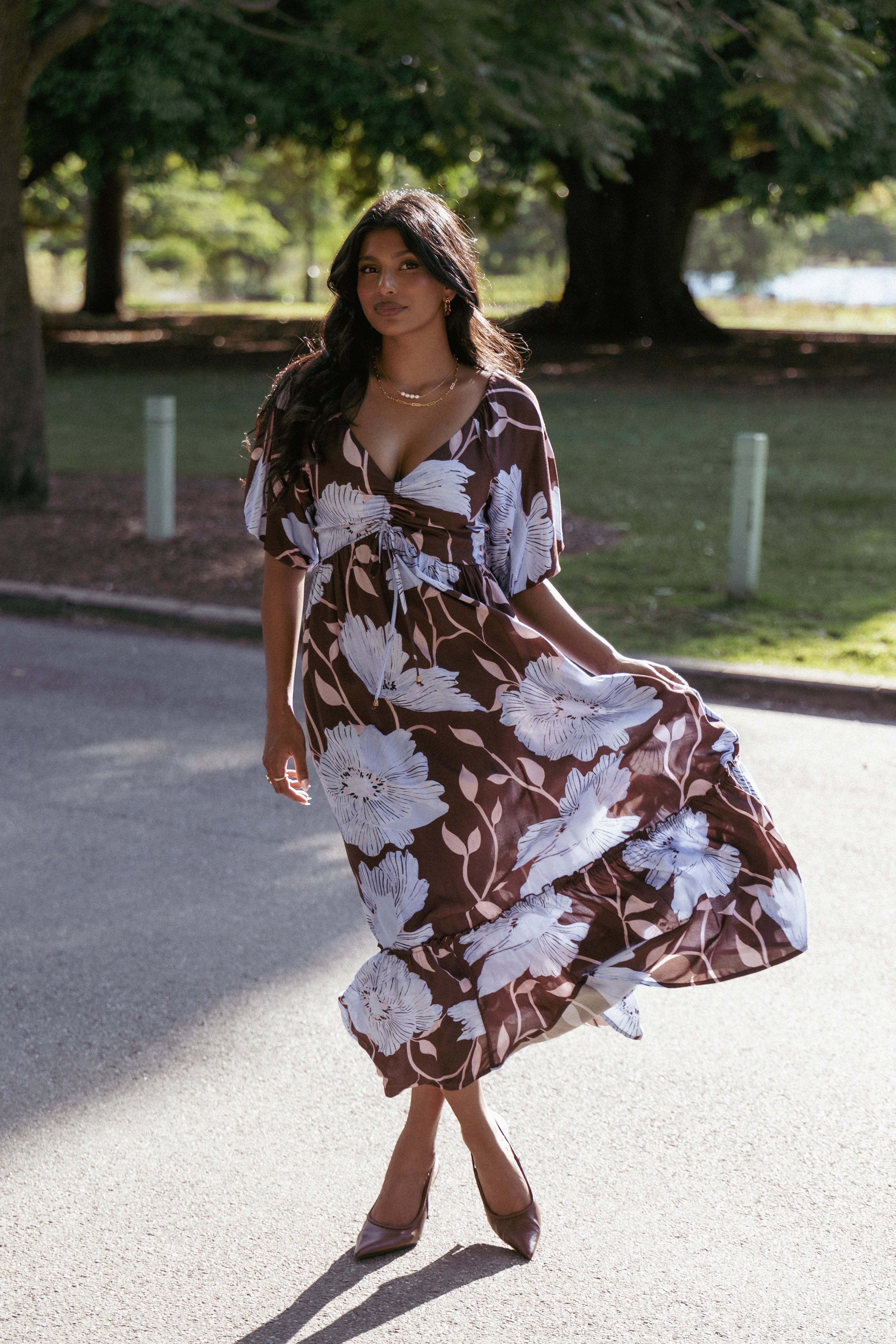 Annabella Floral Maxi Dress - Blue Poppies Print, Women's Summer Beach Dress for Vacation, Party & Outdoor Events