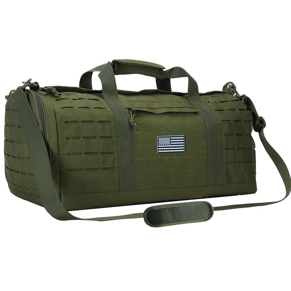 SEYATULLH 35L Military Tactical Duffle Bag for Men & Women - Waterproof Gym Bag with Shoe Compartment - Sports, Football Training, Workout, Travel & Army Gear - Army Green Tactical Backpack | Perfect for Gym, Camping, Hiking & Military Use