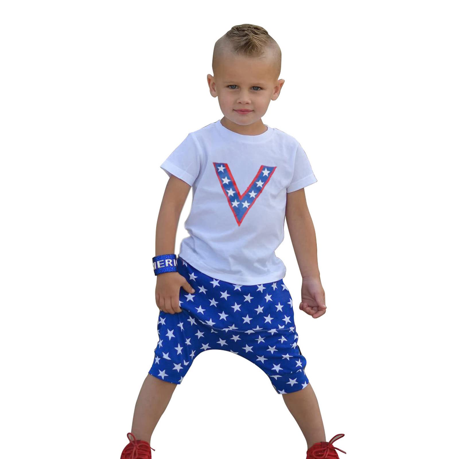 Fashionable Star Print Toddler Short Sleeve T-Shirt & Shorts Outfit Set for Boys Girls - Size 6 - White | Perfect for Playdates, Summer Activities & Casual Wear