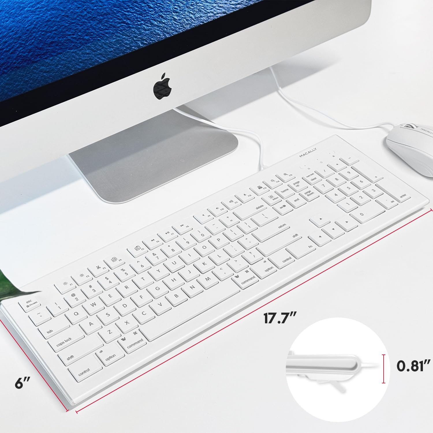 Macally USB Wired Keyboard for Mac/PC - 15 Shortcut Keys for MacBook & iMac - Home & Office Use