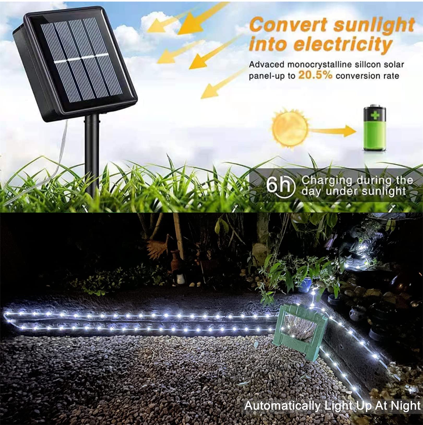QITONG 2 Pack Solar Rope Lights - 33ft 100LED Waterproof Outdoor String Lights with 8 Modes | Solar Powered Tube Lights for Garden, Pool, Patio, Porch, Tree & Party Decorations (Cool White) | Perfect for Backyard, Wedding, Holiday & Landscape Lighting