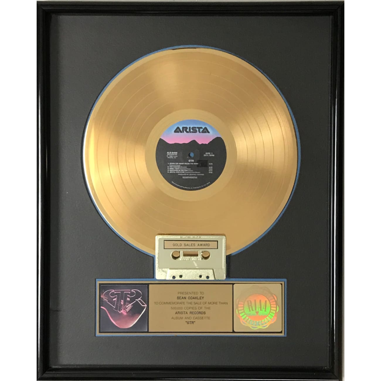 GTR Debut RIAA Gold LP Award - Certified Music Collectible for Fans & Display