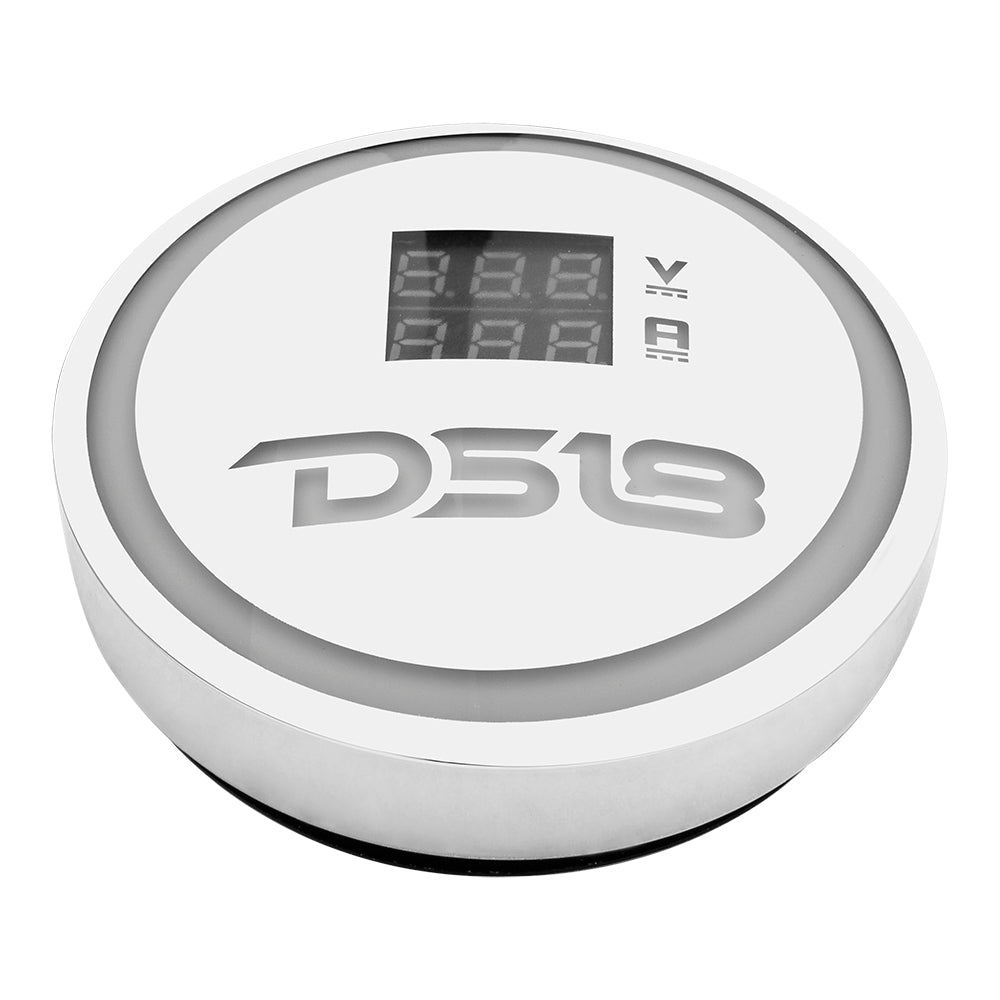 DS18 LBC6VAM Car Badge with RGB LED Lights & Digital Volt/Current Meter - Customizable Emblem for Vehicles, Motorcycles & Boats (Day & Night Use)