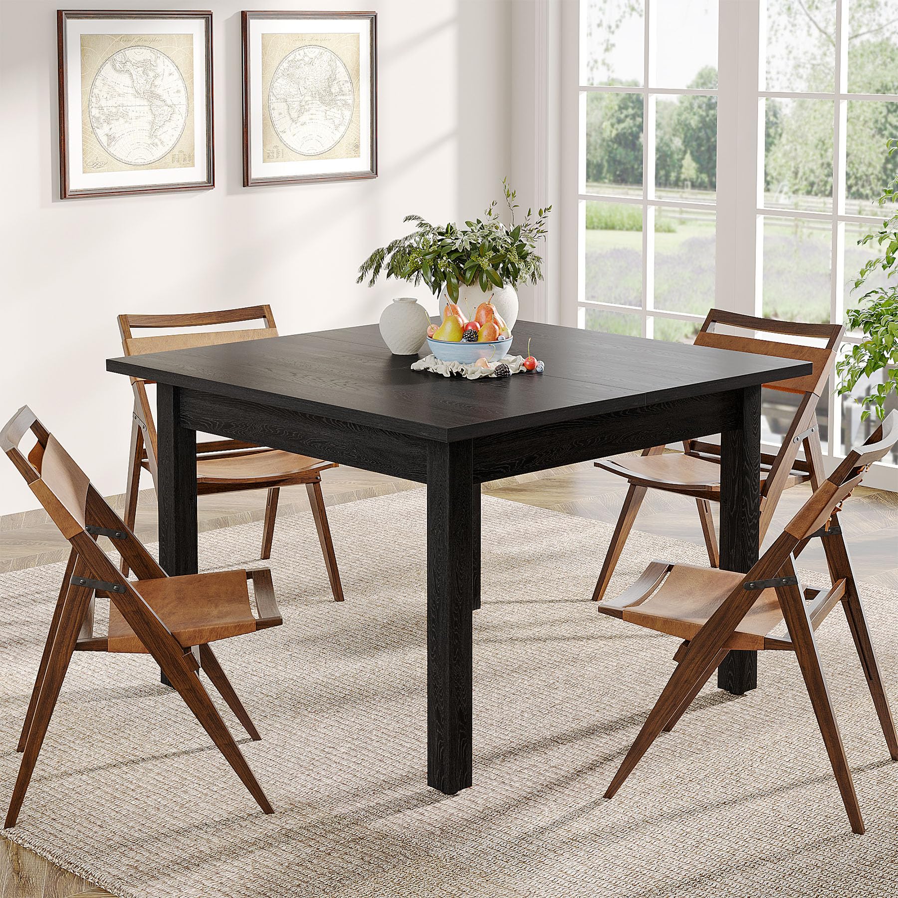 Tribesigns Modern Square Wood Dining Table for 2-4 People - Solid Wood Legs & Thick Tabletop - Space-Saving Kitchen Table for Small Spaces in Pure Black - Perfect for Dining Rooms, Living Rooms & Apartments