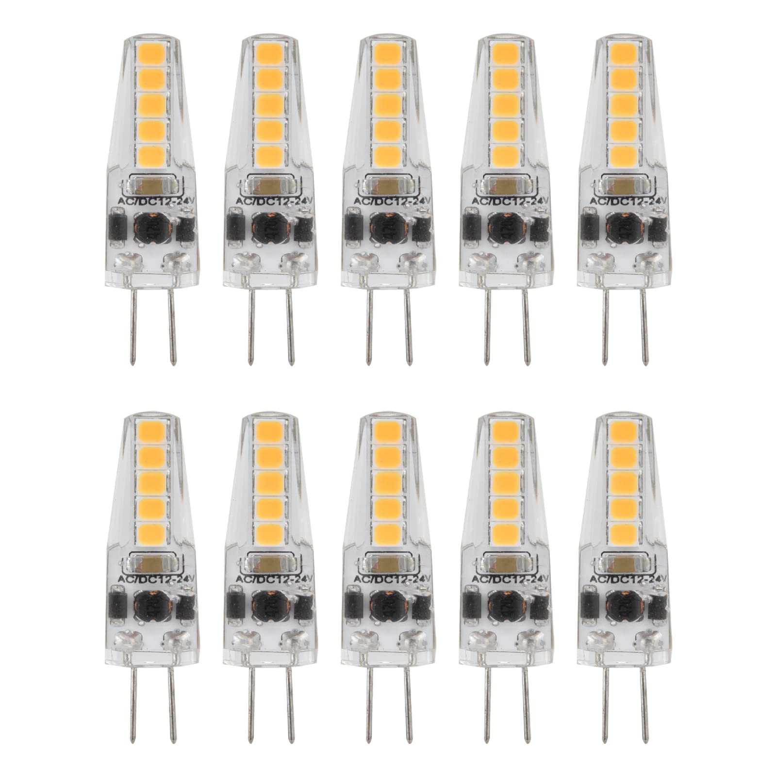 10-Pack G4 LED Bulbs 2W Dimmable Warm White 3000K - 12-24V AC for Chandeliers, Ceiling Lights, Table Lamps & Wall Fixtures | Perfect for Home, Office & Restaurant Lighting