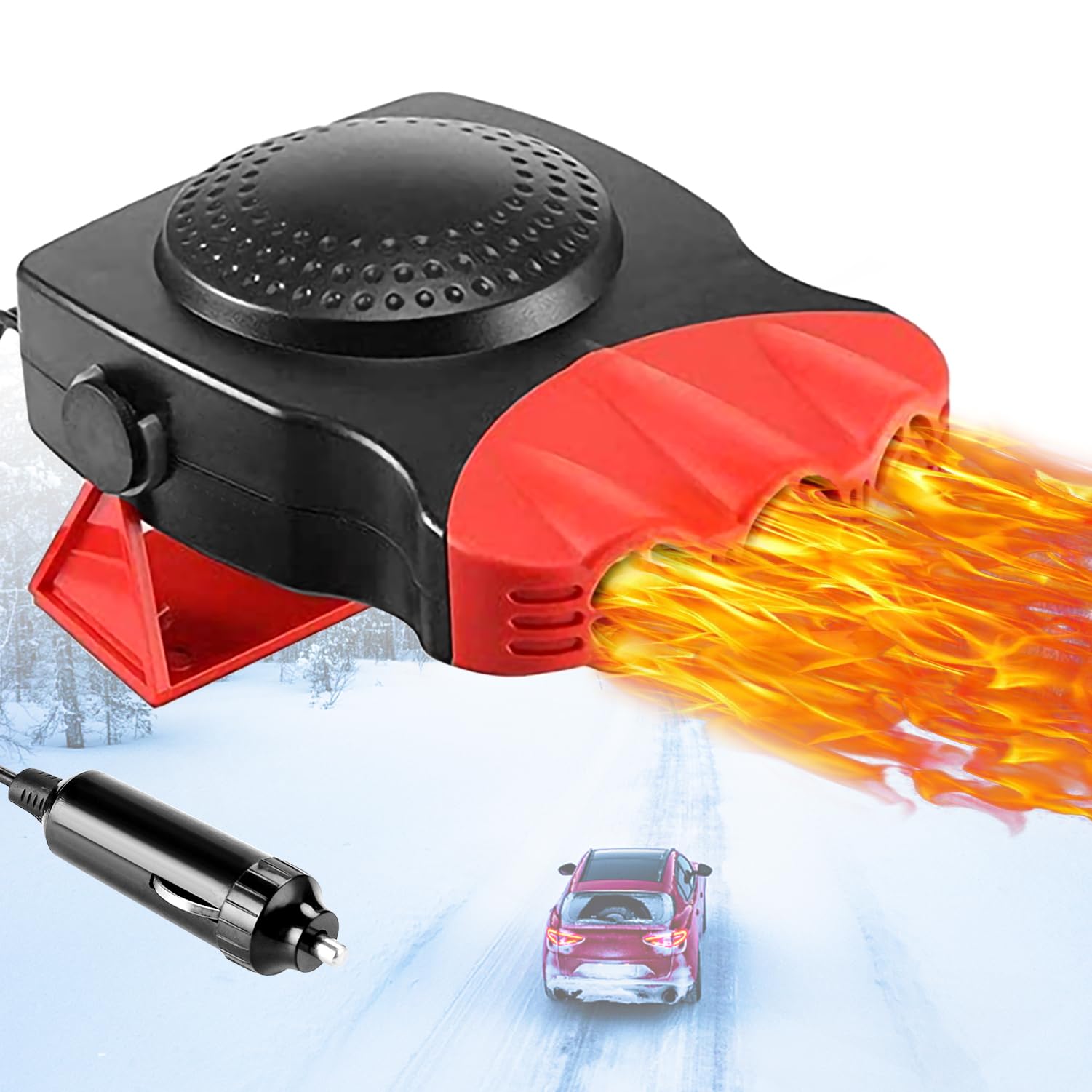 12V Car Heater for Vehicle - Fast Heating 2-in-1 Defrost Defogger, Cigarette Lighter Plug-in, Ideal for Winter Driving and Cabin Warm-Up