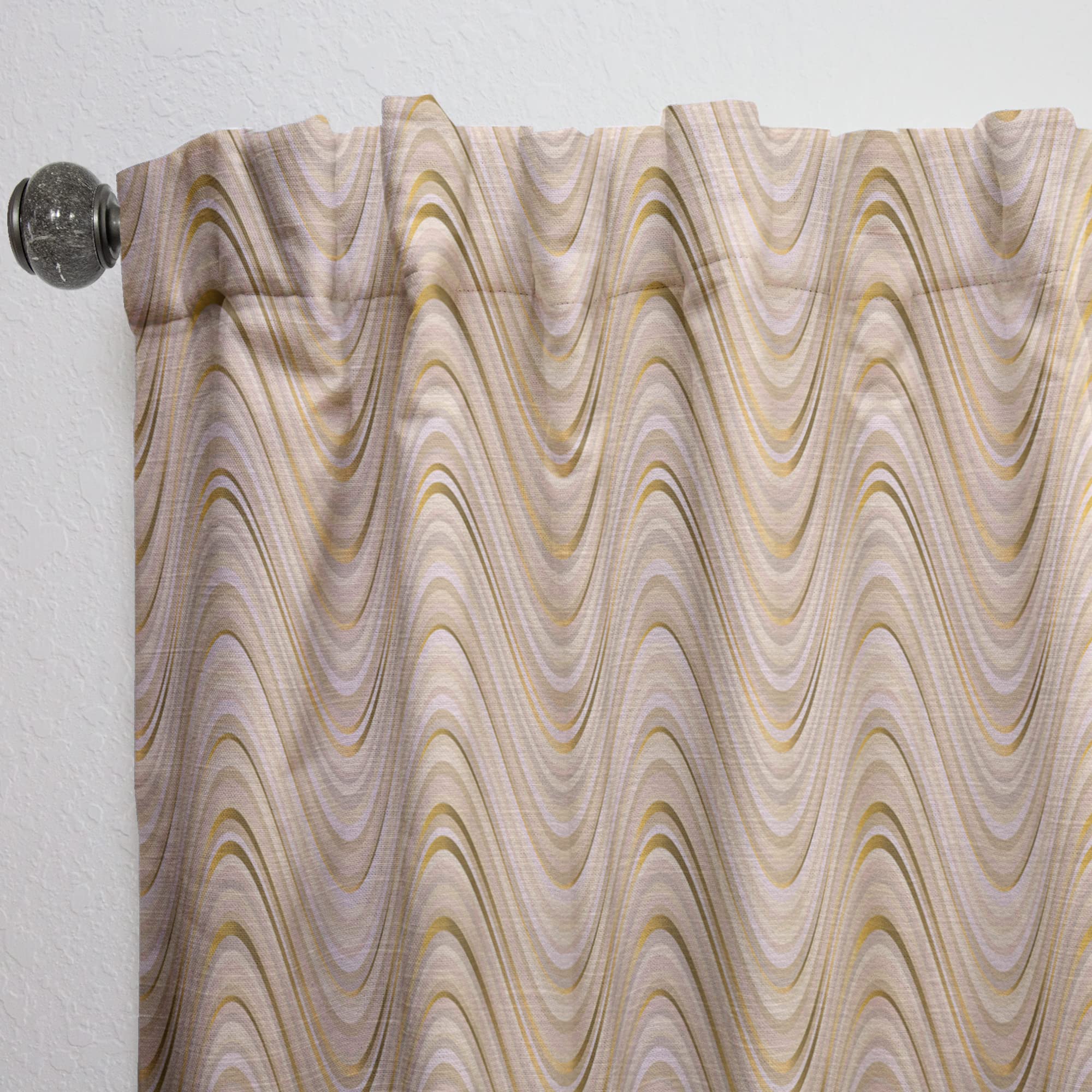DesignQ Abstract Luxury Beige Wave Pattern Thermal Insulated Curtains - Single Panel 52x63 Inches - Elegant Window Treatments for Bedroom & Living Room | Perfect for Home Decor, Light Control & Privacy