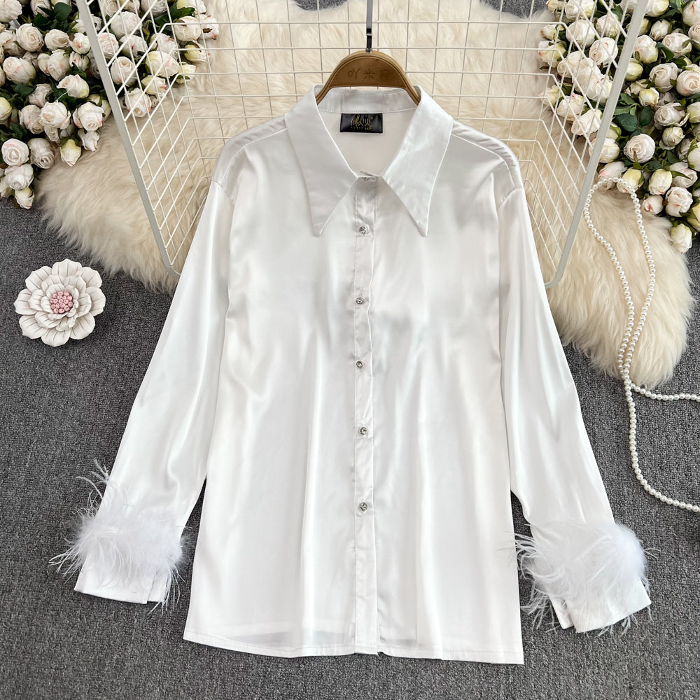 Autumn Women's Satin Single-Breasted Shirt - Elegant Blouse for Layering & Casual Wear | Perfect for Office, Dating & Fall Outfits