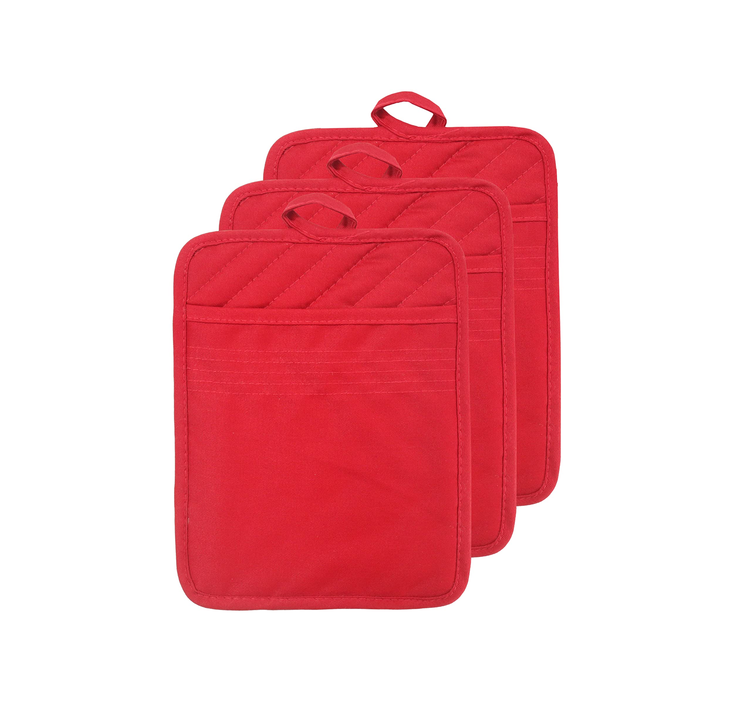 Heat Resistant Cotton Oven Pot Holder Set of 3 with Pockets - 7