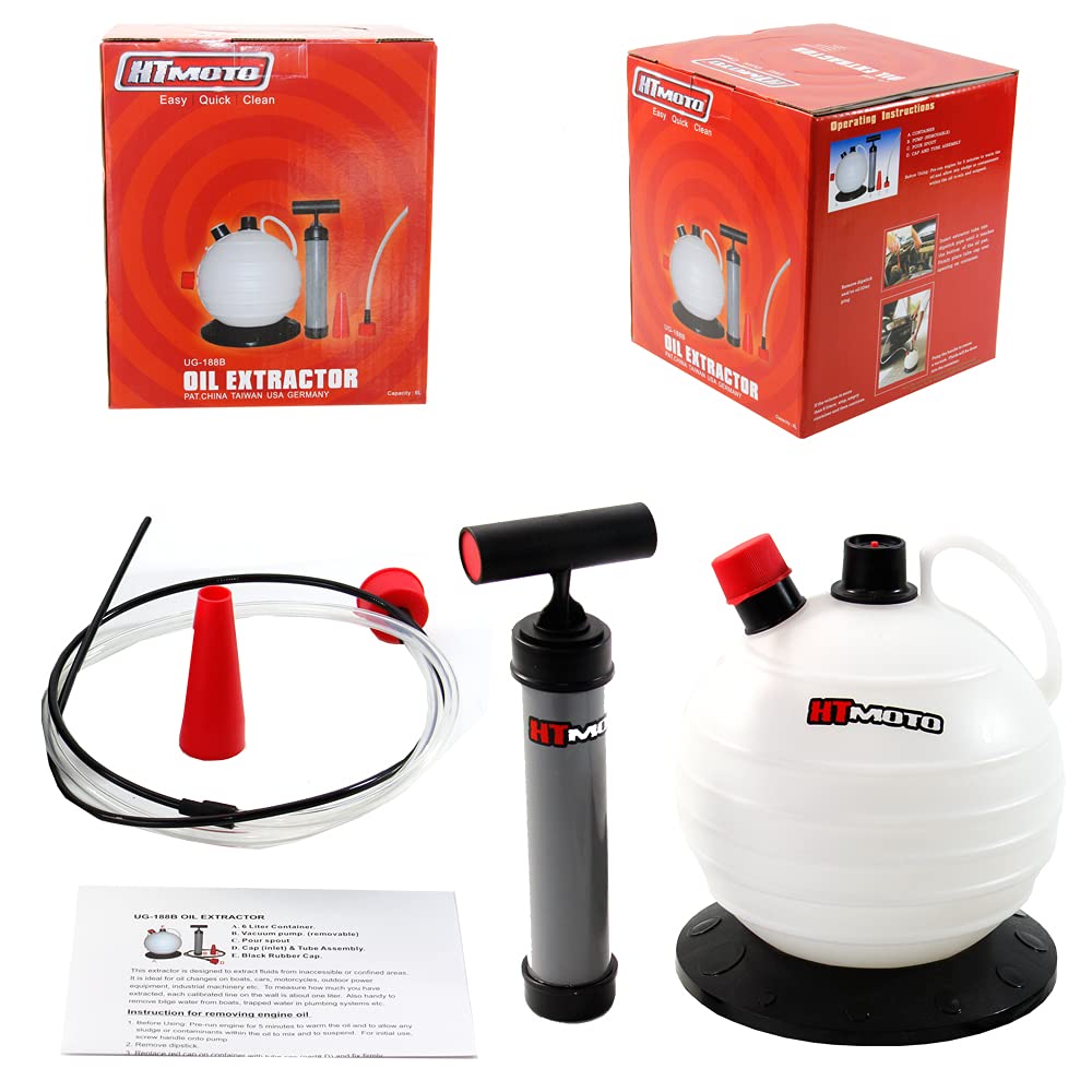 HT Moto 6-Liter Oil Extractor Pump - Manual Fluid Extractor for Motorcycle, ATV, Boat & Car Maintenance - Easy Engine Oil Change Tool for DIY Garage Use