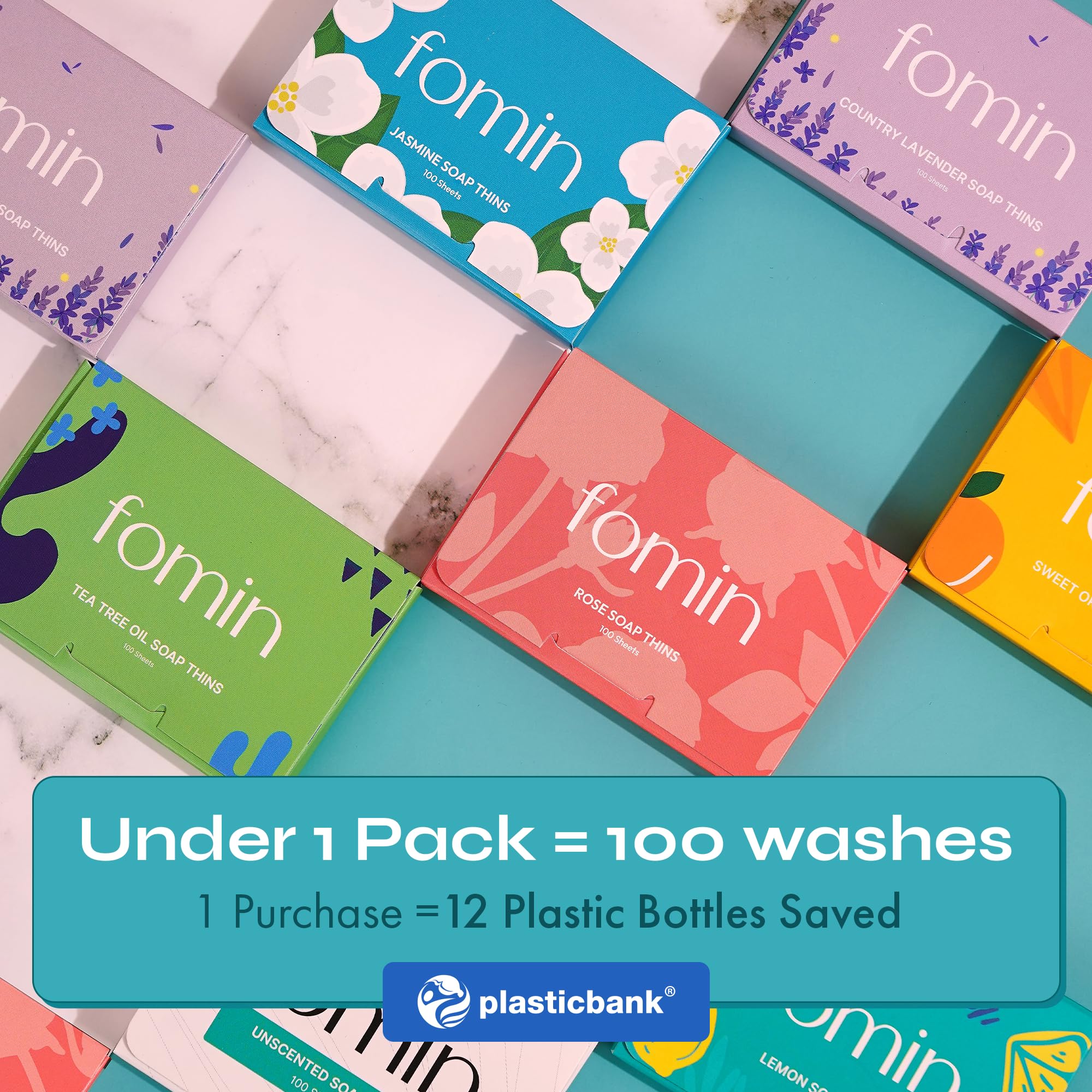 FOMIN Tea Tree Paper Soap Sheets for Hand Washing - 100 Dissolvable Travel Soap Leaves, Portable Camping & Travel Soap, Mini Hand Soap for Outdoor, Hiking, Gym & Emergency Kits