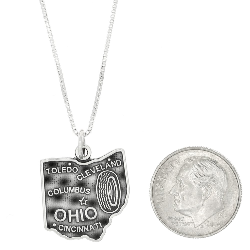 LGU Sterling Silver Oxidized Ohio State Map Charm Necklace - Handmade Jewelry for Women - Perfect Gift for Graduation, Birthday & Travel Souvenir