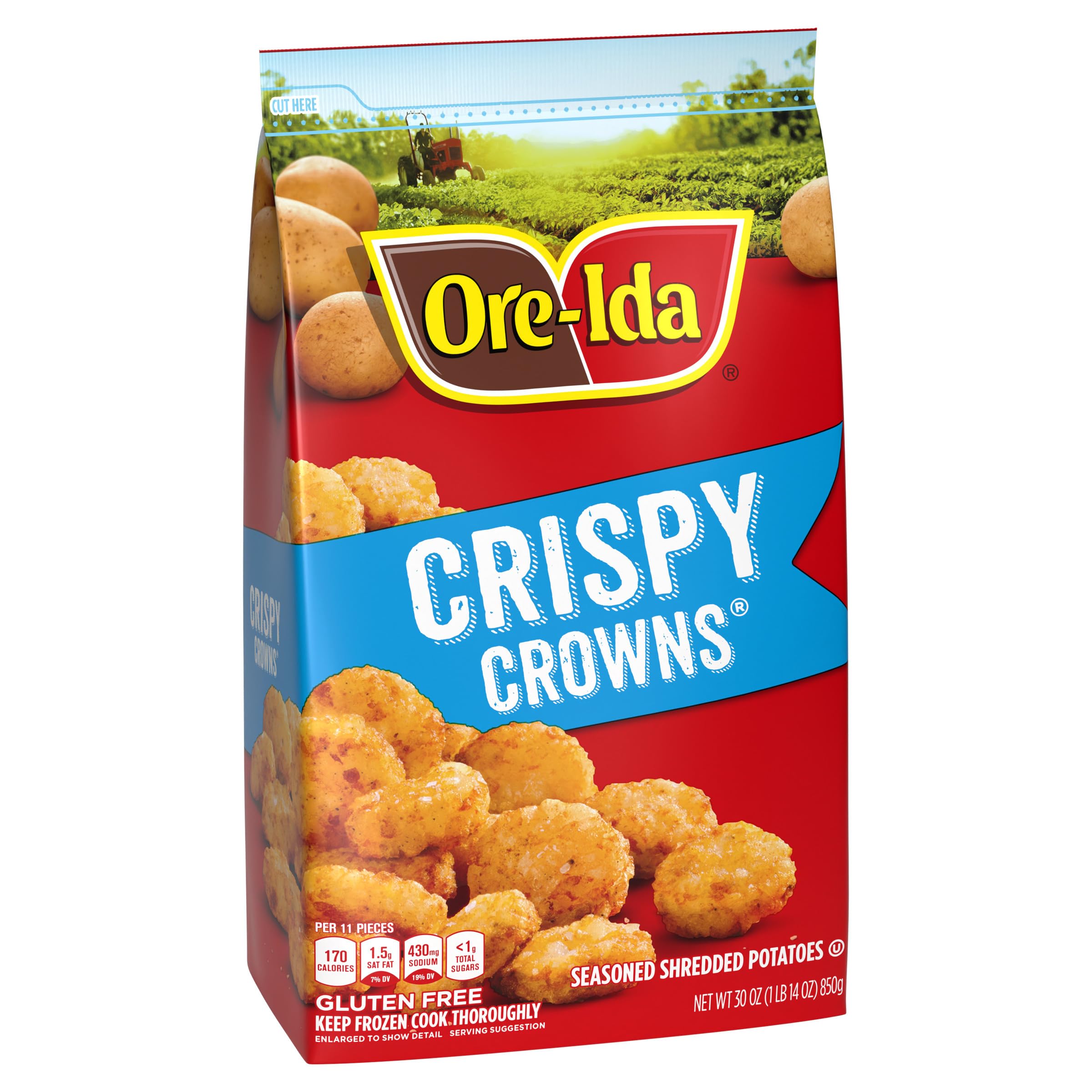 Ore-Ida Crispy Crowns Seasoned Shredded Potatoes - 30 oz Bag - Perfect for Breakfast, Snacks, and Family Gatherings