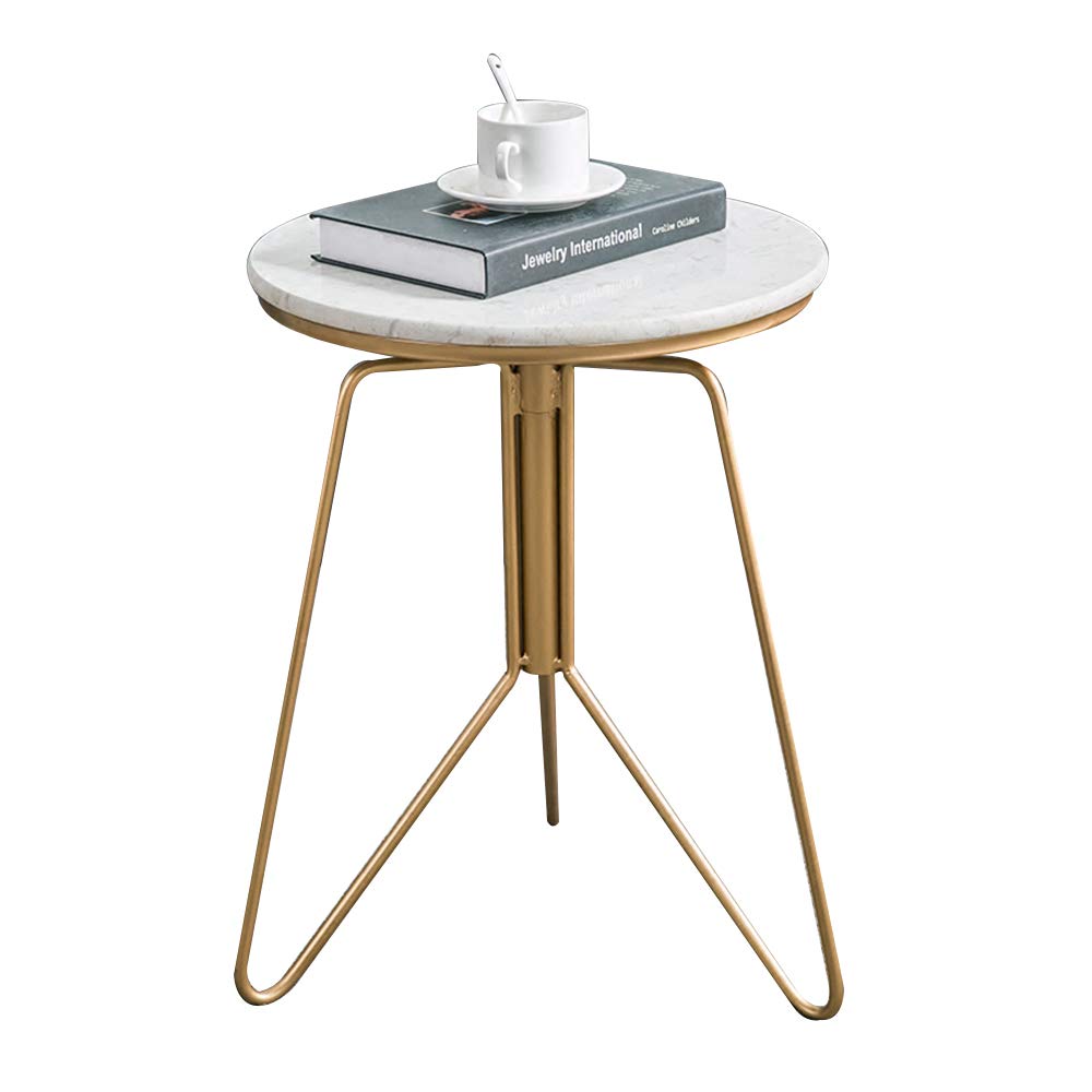 Iron & Marble Small Coffee Table ZR-Wall Side - Lift Top Snack Table for Living Room, Bedroom & Balcony - Modern Gold & White Accent Furniture for Small Spaces - Perfect for Coffee, Reading & Relaxing