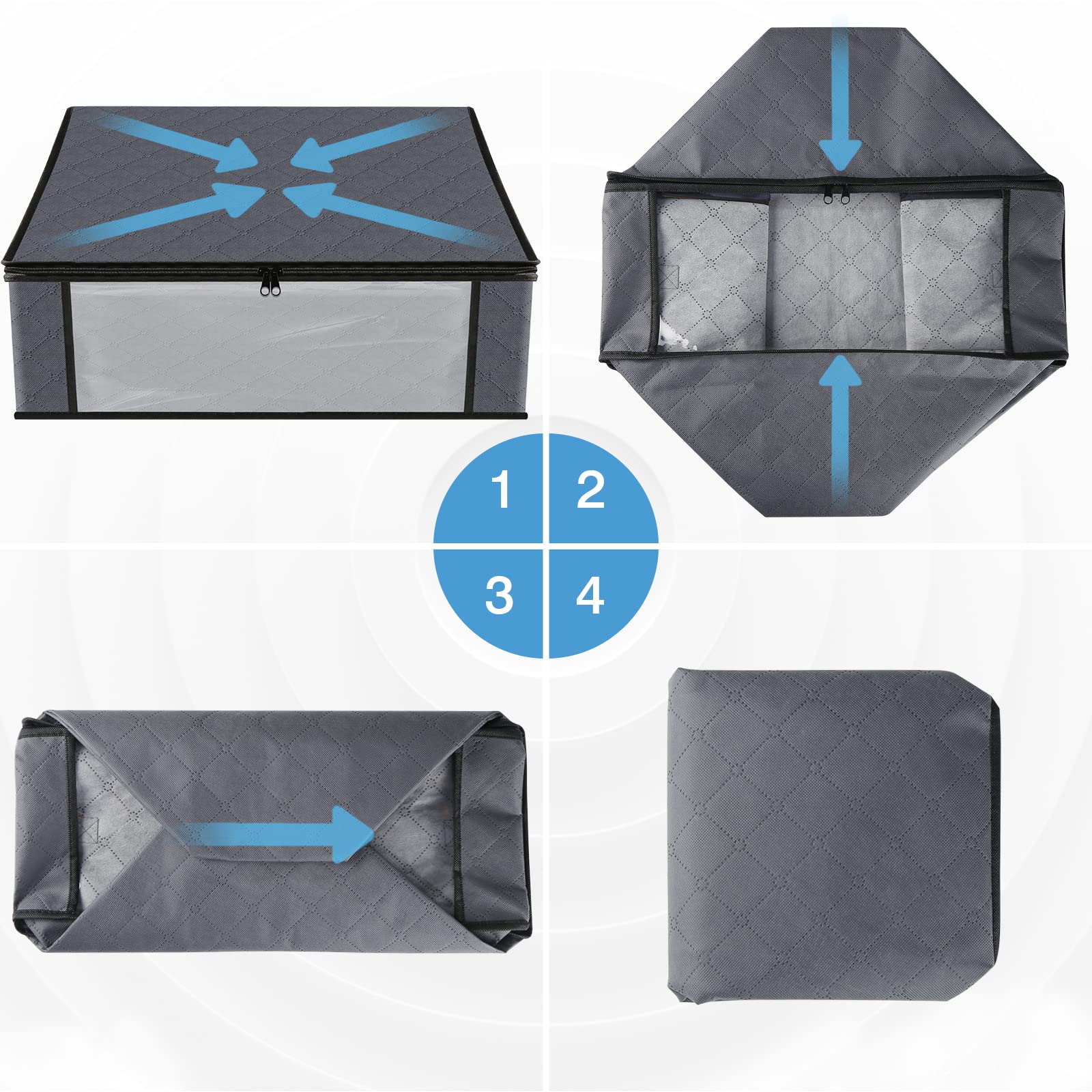 HomeHacks 3-Pack Foldable Storage Bags with Clear Window & Sturdy Handles - 35L Gray Clothes Organizer for Closet, Dorm, Bedding & Blankets | Space-Saving Solution for Seasonal Storage & Travel Packing