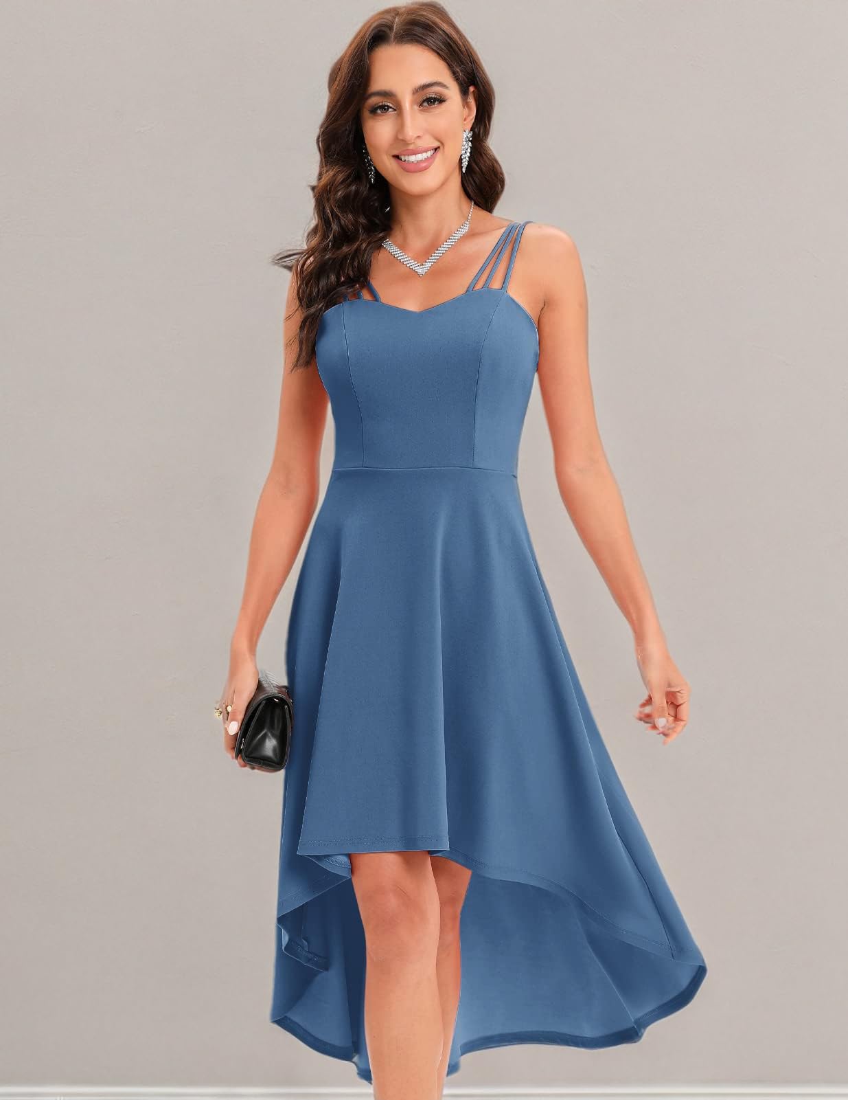 DRESSTELLS Women's Hi-Low Spaghetti Strap Summer Dress - Flowy Flare Cocktail & Wedding Guest Dress for Bridesmaids, Beach Parties & Special Occasions