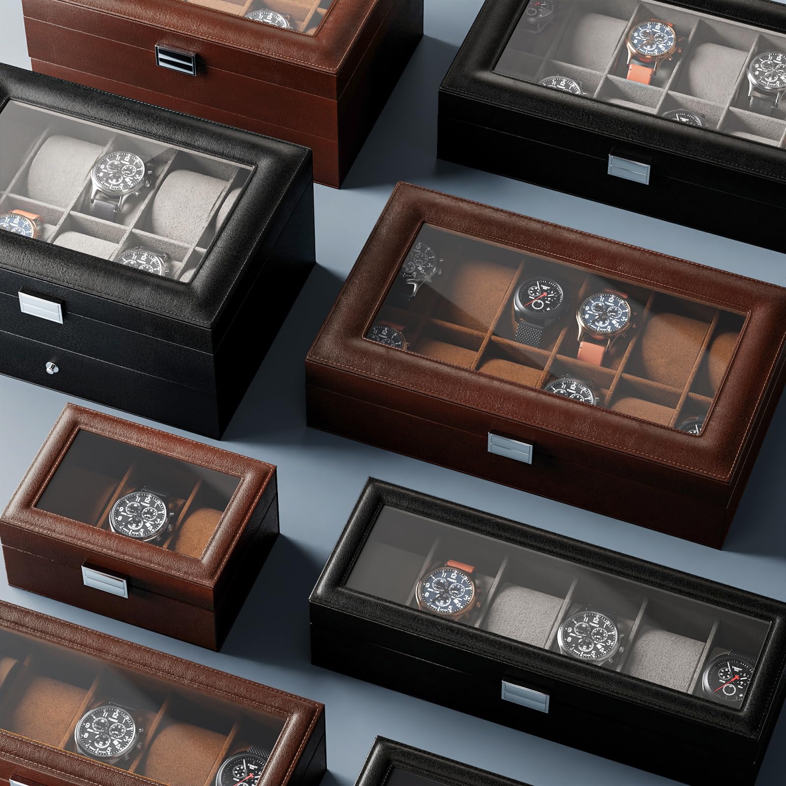 ProCase 6-Slot Watch Box for Men - Premium Watch Storage Organizer with Glass Lid, Black - Perfect for Watch Display, Collection & Travel Accessories