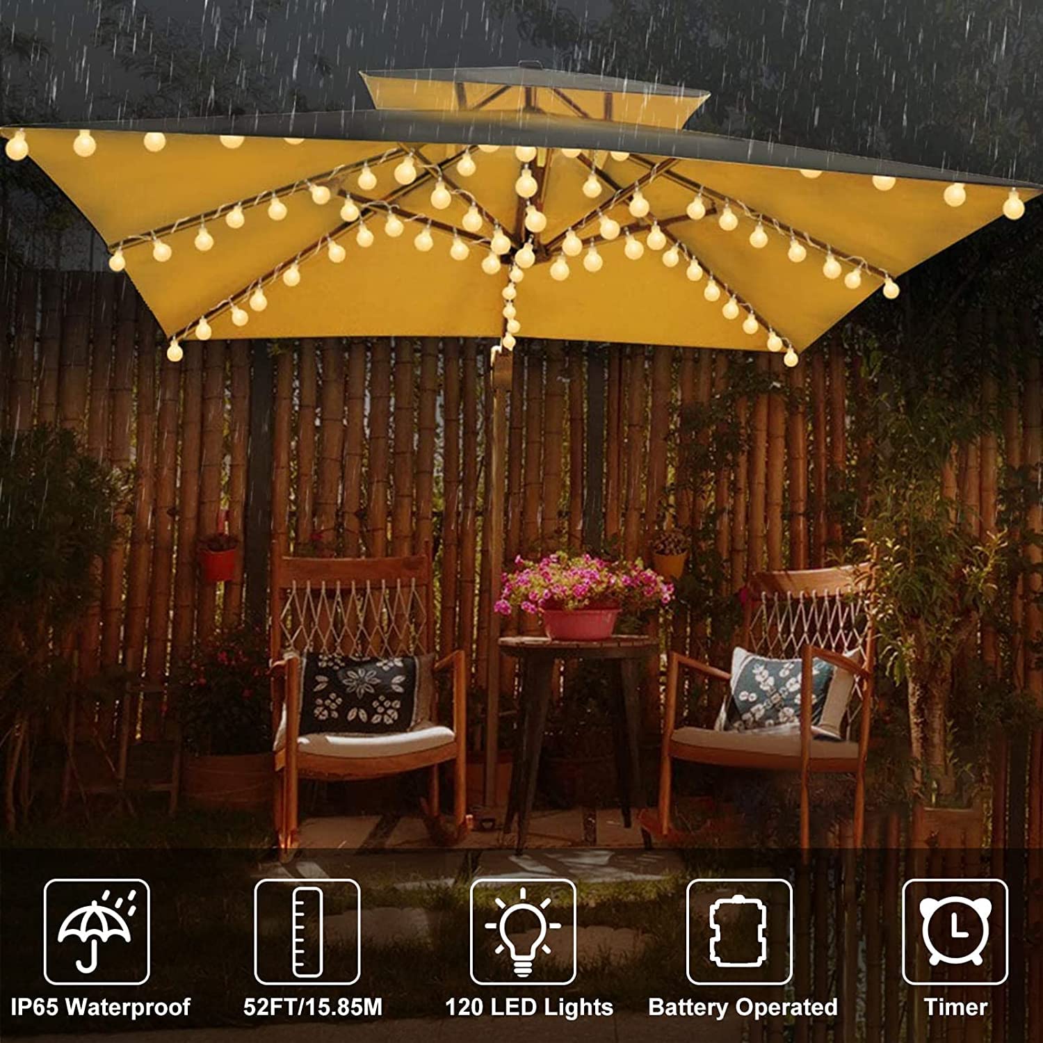 65.6FT 200 LED Globe String Lights with Remote - 8 Lighting Modes Battery Operated Warm White Fairy Lights for Indoor & Outdoor Decor - Perfect for Patio, Bedroom, Garden, Party, Wedding, Classroom & Holiday Decorations