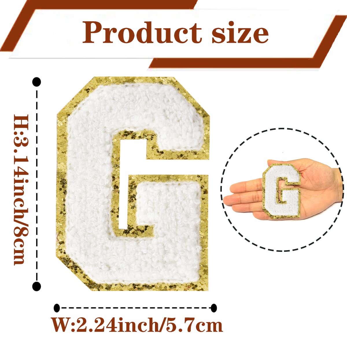 Varsity Letter Patches - White Iron-On Chenille Letters for Clothing & Backpacks (6-Piece Set, 3.14 Inch Height, Letter G) - Perfect for Customizing Jackets, Jeans, School Bags & DIY Crafts