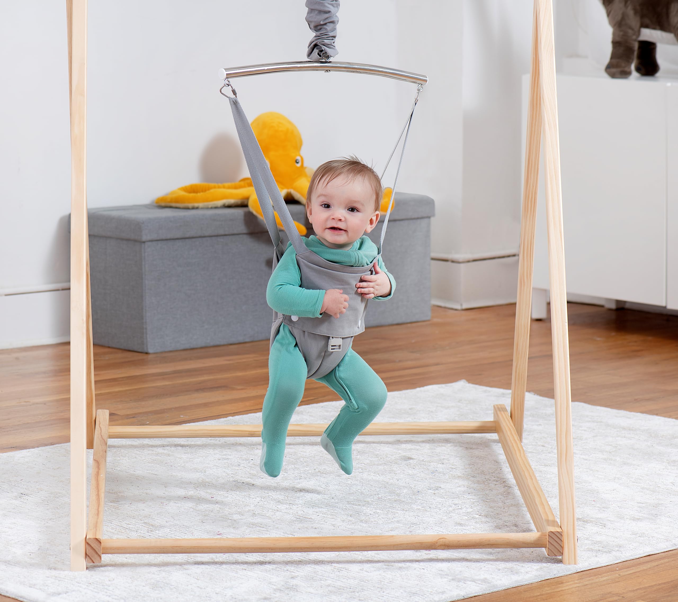 Avenlur Tulip Baby Bouncer - Foldable Infant Jumper with Stand | Self-Standing Baby Bouncer & Swing Set for 6 Months to 3 Years Old | Gray Bouncer Seat for Playtime, Naptime & Indoor Activities