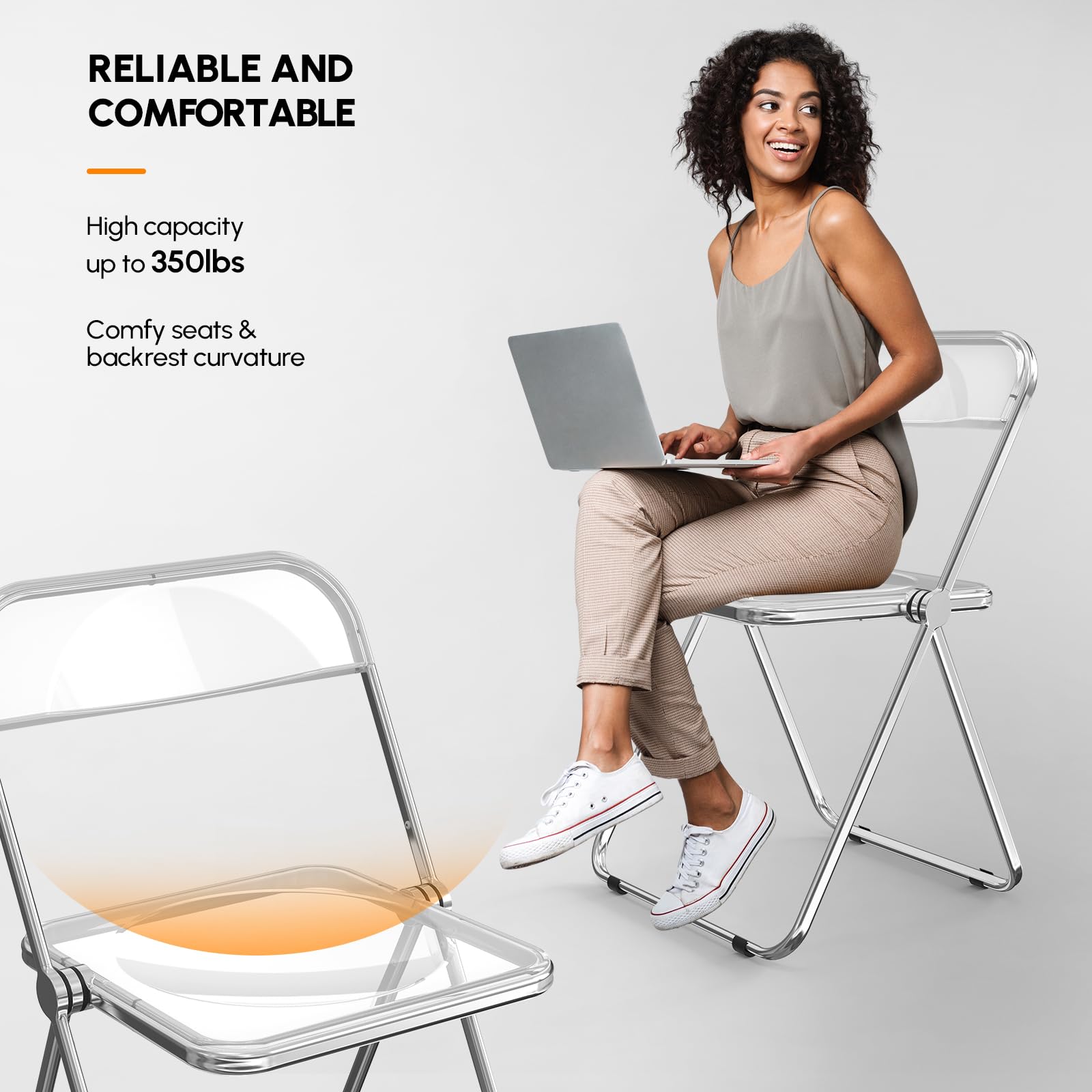 VINGLI 4 Pack Clear Acrylic Folding Chairs - Stackable Transparent Plastic Chairs for Indoor/Outdoor Events, Parties, Weddings & Home Decor