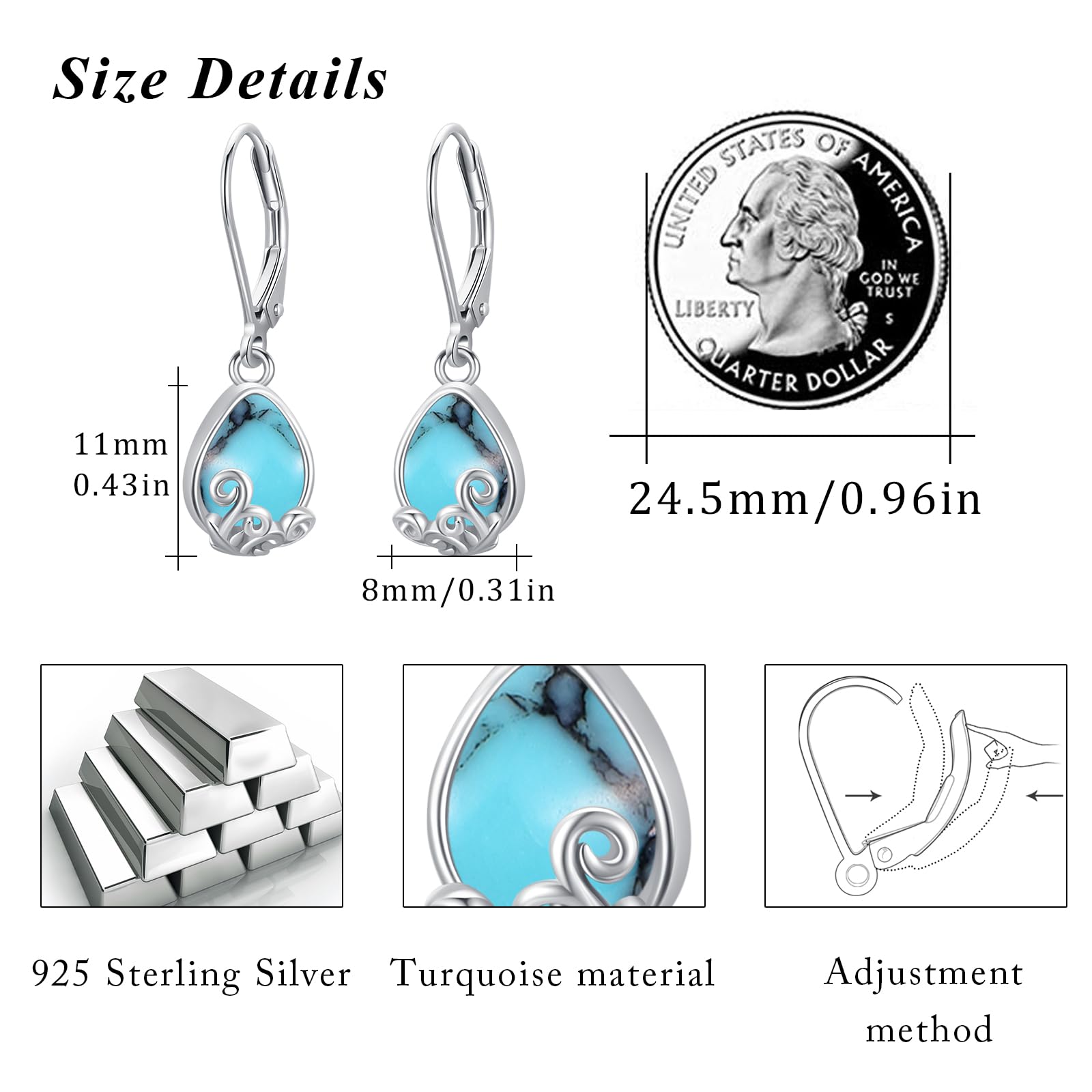 925 Sterling Silver Moonstone Drop Dangle Earrings for Women - Turquoise Square Huggie Hoop Earrings, Handmade Jewelry Gift for Her | Perfect for Weddings, Parties & Everyday Wear