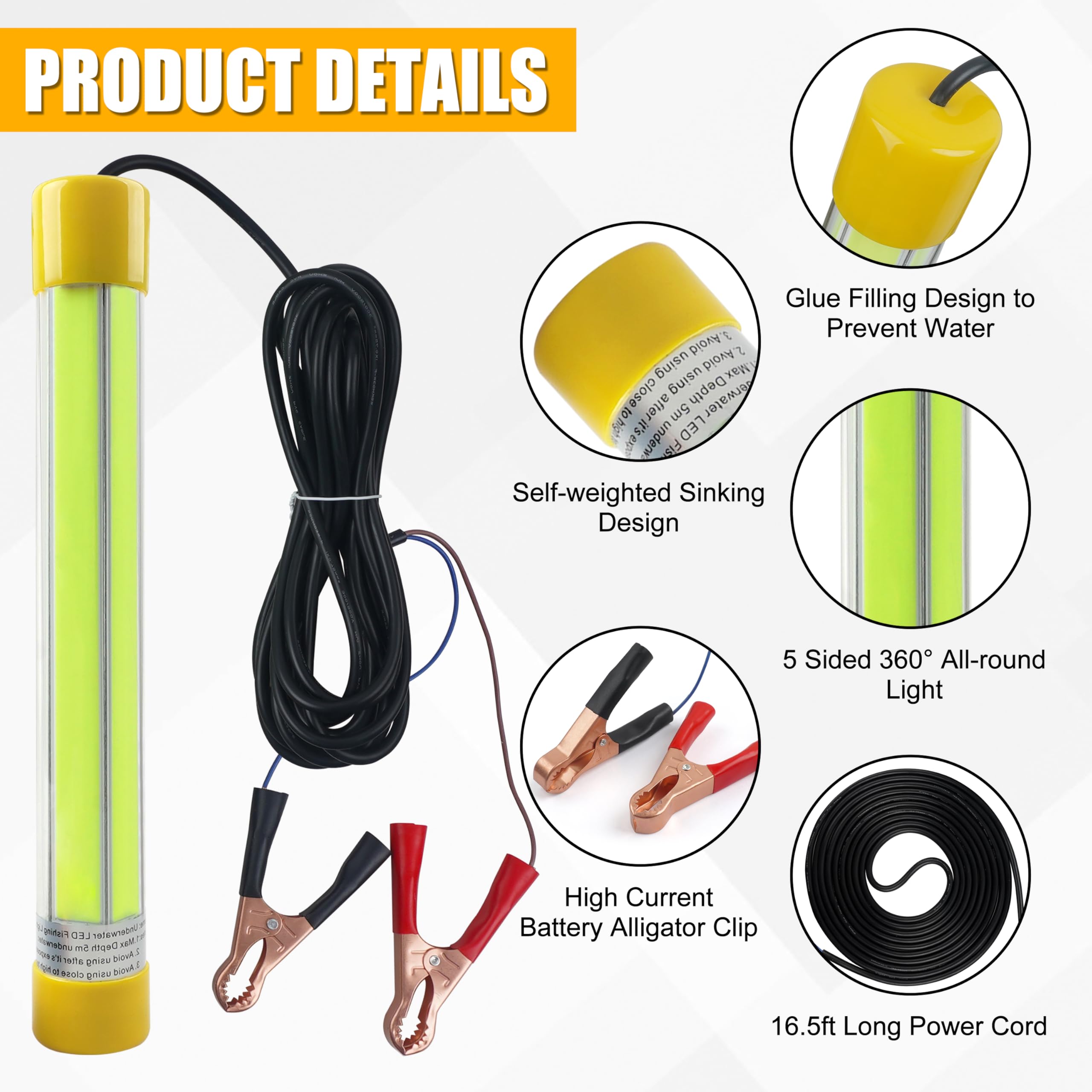 12V 50W Green LED Underwater Fishing Light - 30000 Lumens IP68 Waterproof Submersible Fish Attractor for Night Fishing, Boat, Ice Fishing & Deep Drop - Perfect for Freshwater & Saltwater Fishing Adventures