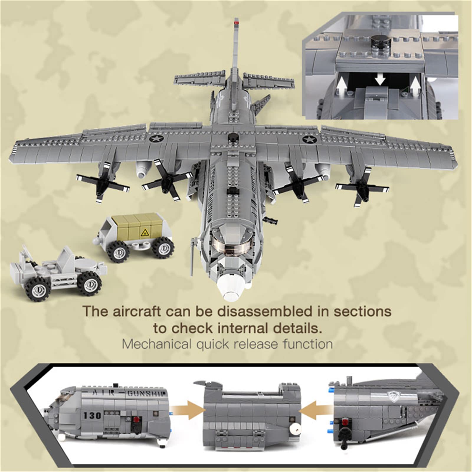 WW2 Military Airplane Building Kit - 1713pcs AC130 Gunship Model Set, Collectible Aircraft Toy for Teens & Adults | Perfect for History Enthusiasts, Display & STEM Learning